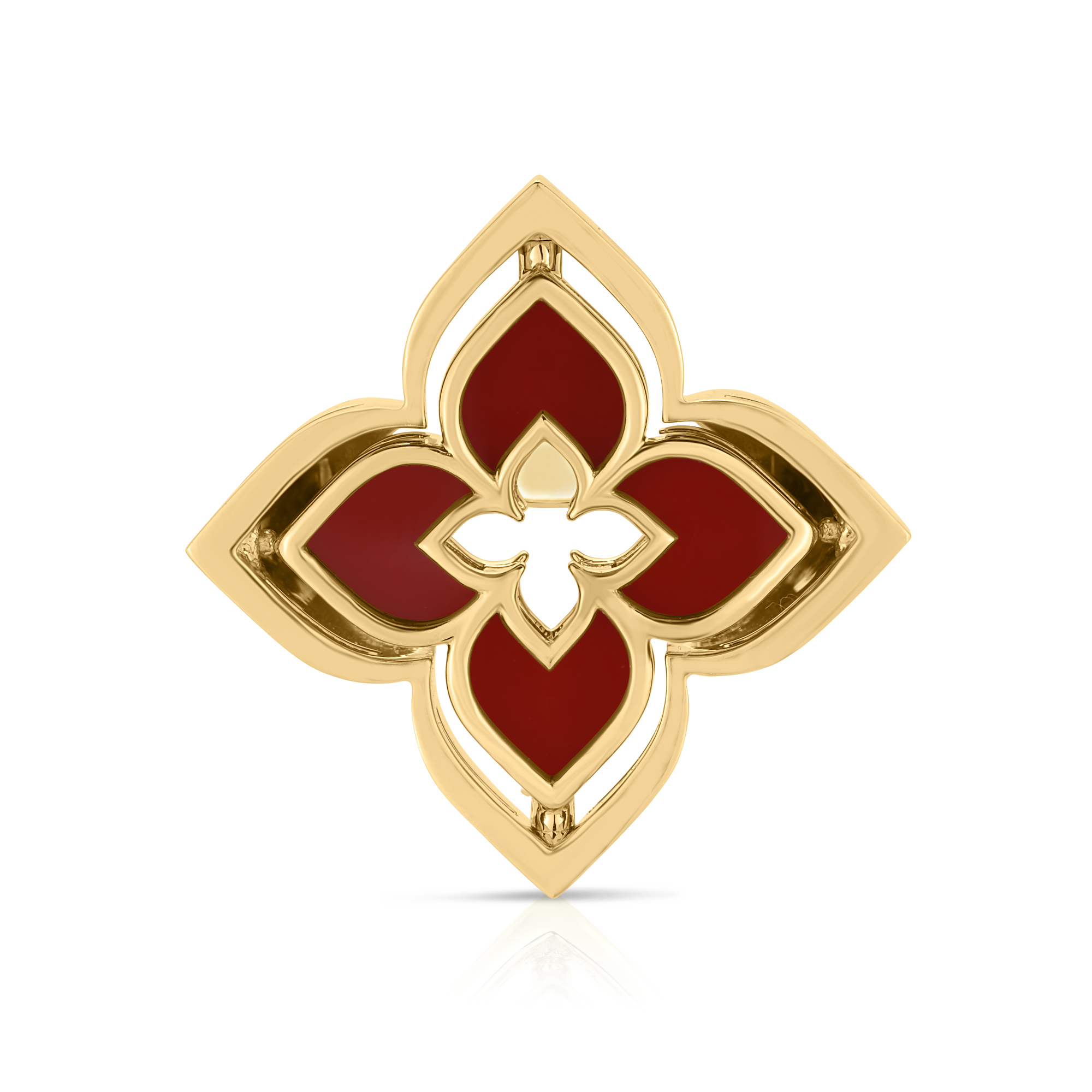 18k Yellow Gold Venetian Princess Pirouette Diamond & Red Agate Flower Ring