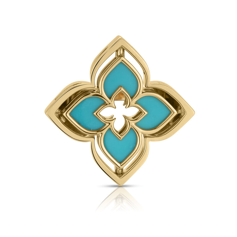 18k Yellow Gold Venetian Princess Pirouette Diamond & Turquoise Flower Ring