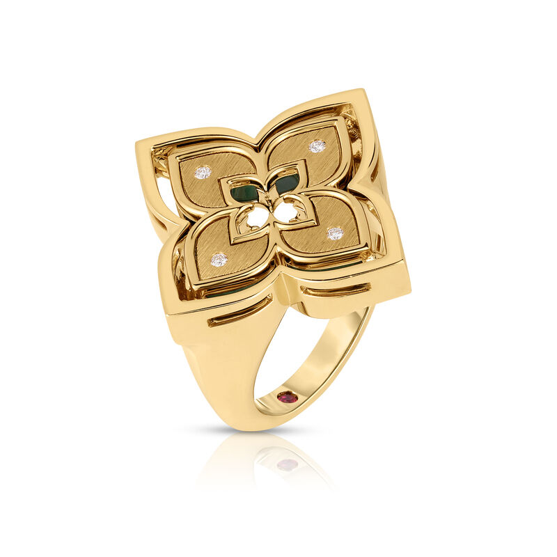 18k Yellow Gold Venetian Princess Pirouette Diamond & Turquoise Flower Ring