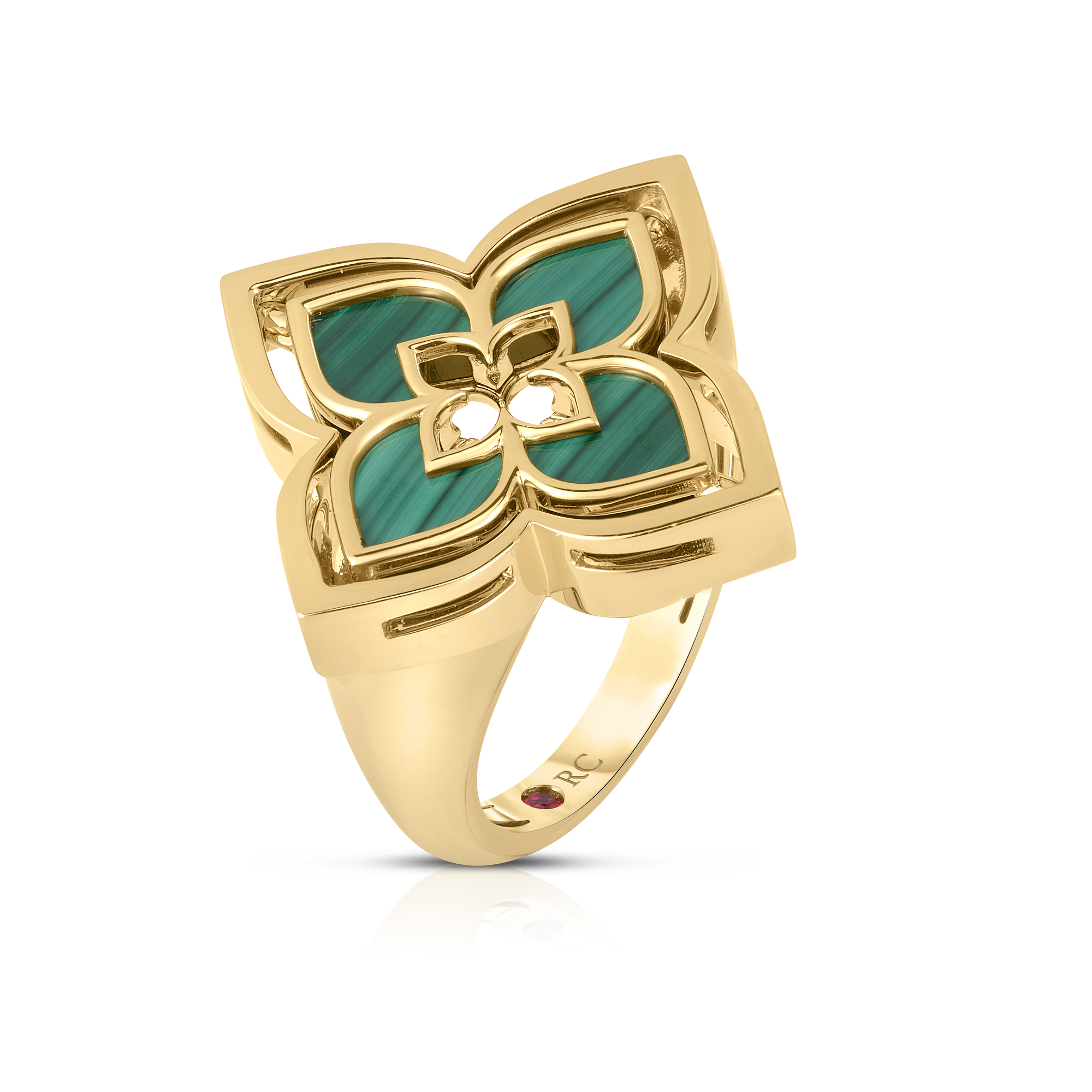 18k Yellow Gold Venetian Princess Pirouette Diamond & Malachite Flower Ring