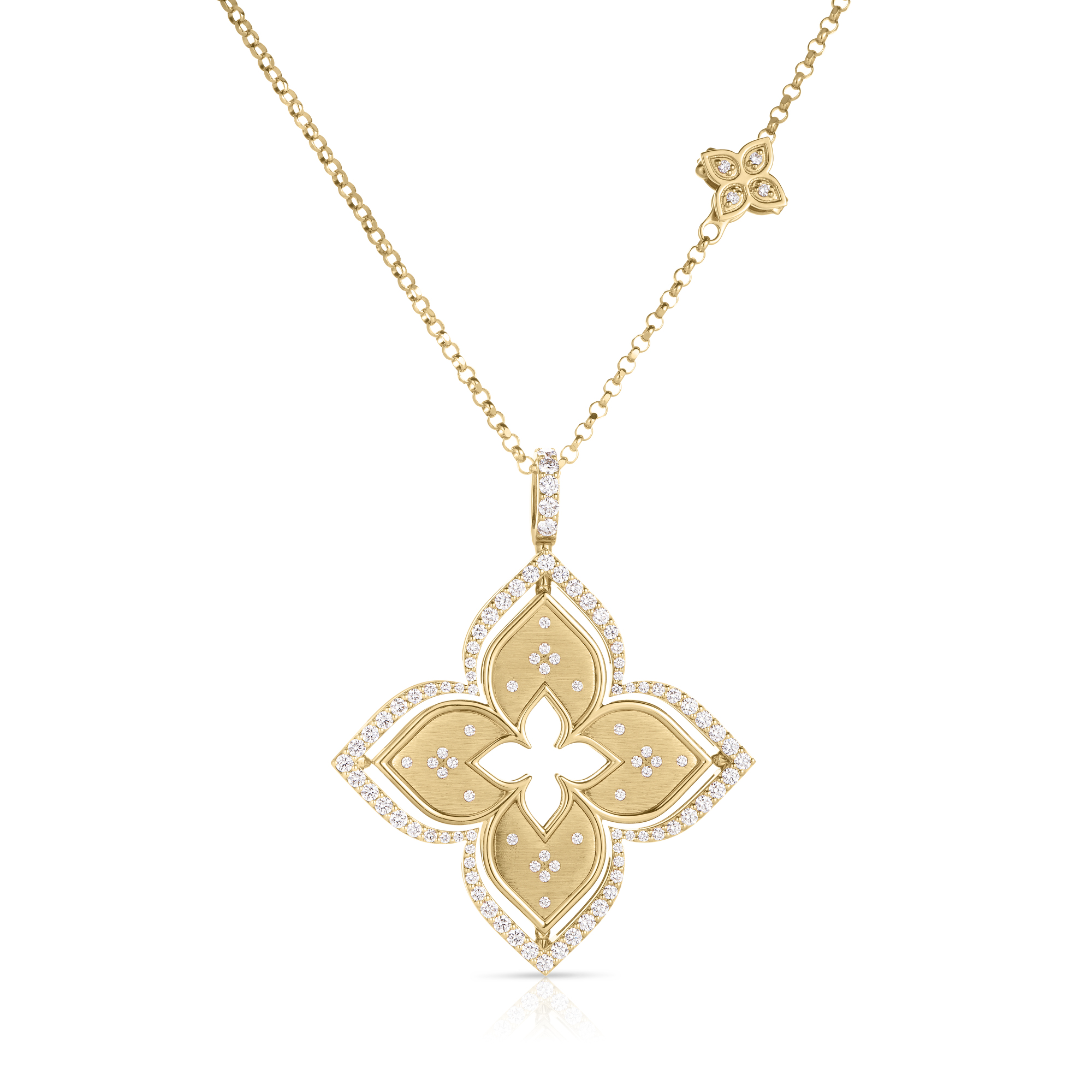 18k Yellow Gold Venetian Princess Pirouette Diamond & Malachite Large Flower Necklace