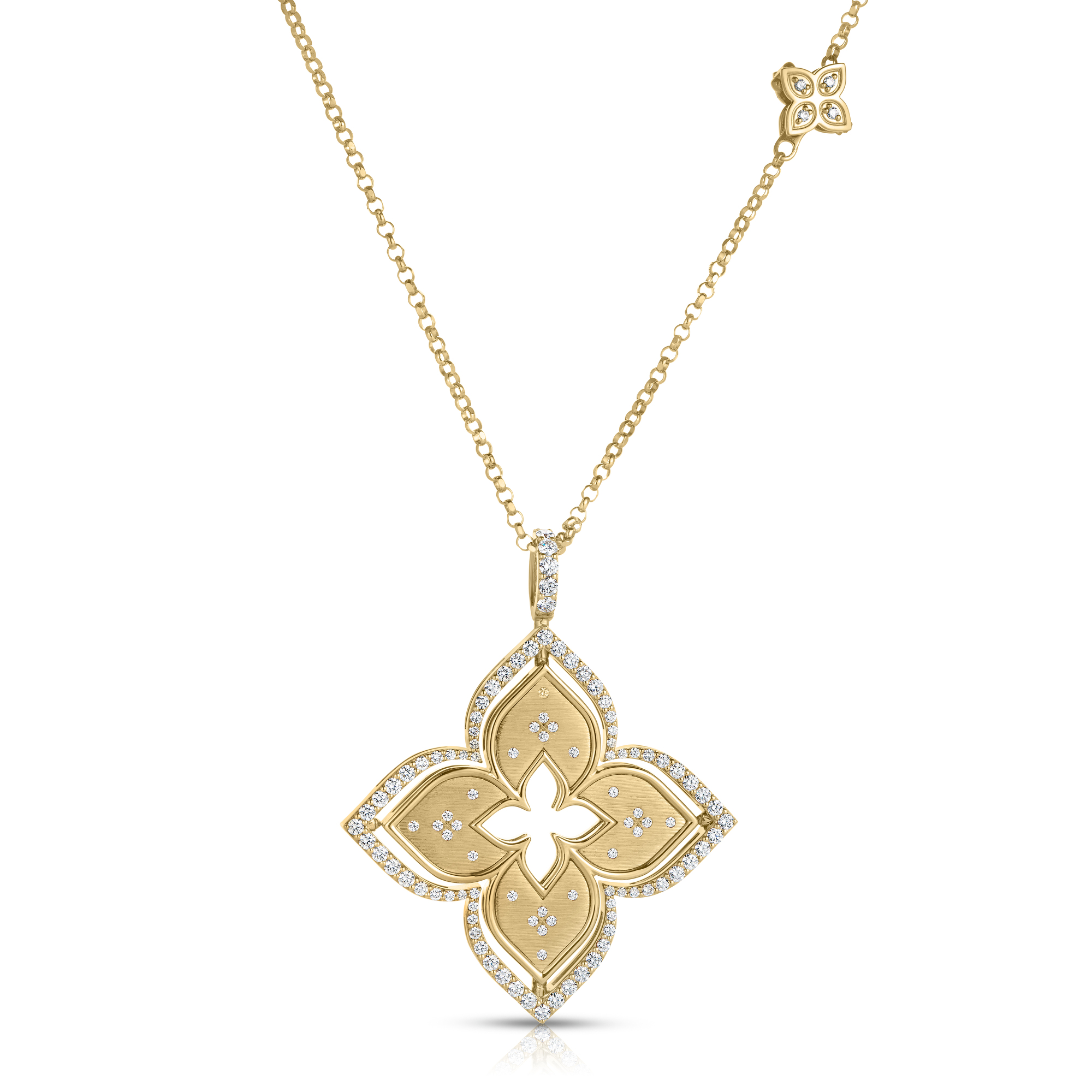18k Yellow Gold Venetian Princess Pirouette Diamond & Rhodonite Large Flower Long Necklace