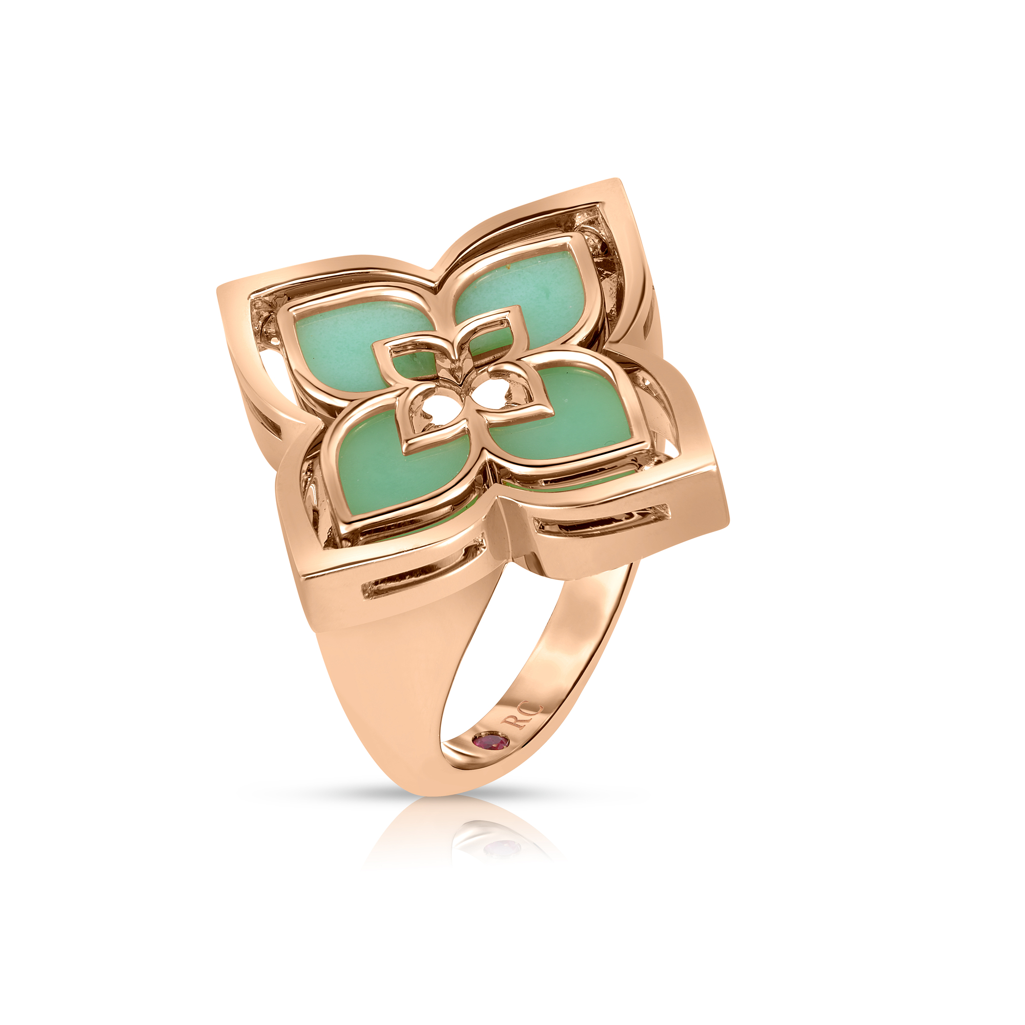 18k Rose Gold Venetian Princess Pirouette Pave Diamond & Chrysoprase Flower Ring