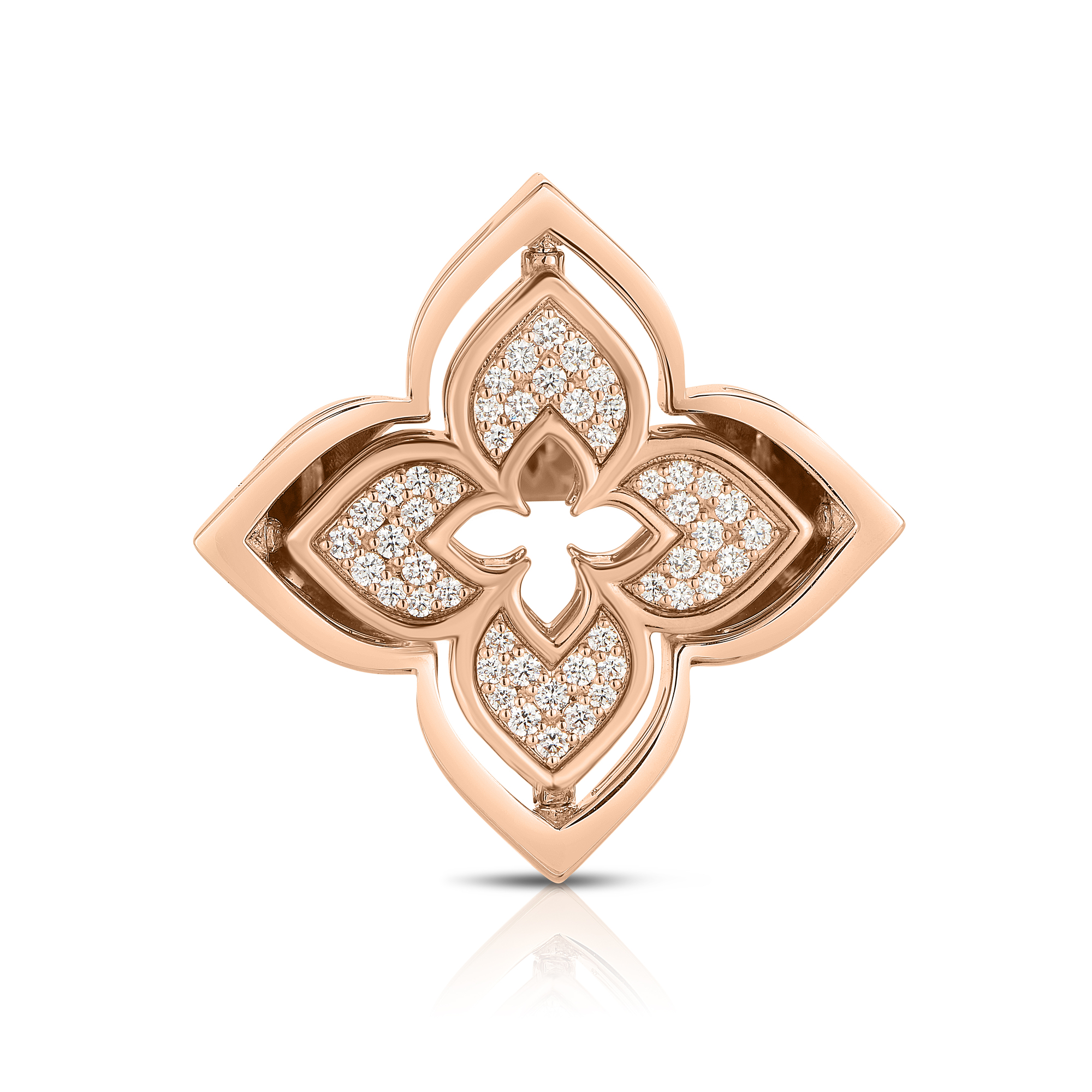 18k Rose Gold Venetian Princess Pirouette Pave Diamond & Chrysoprase Flower Ring