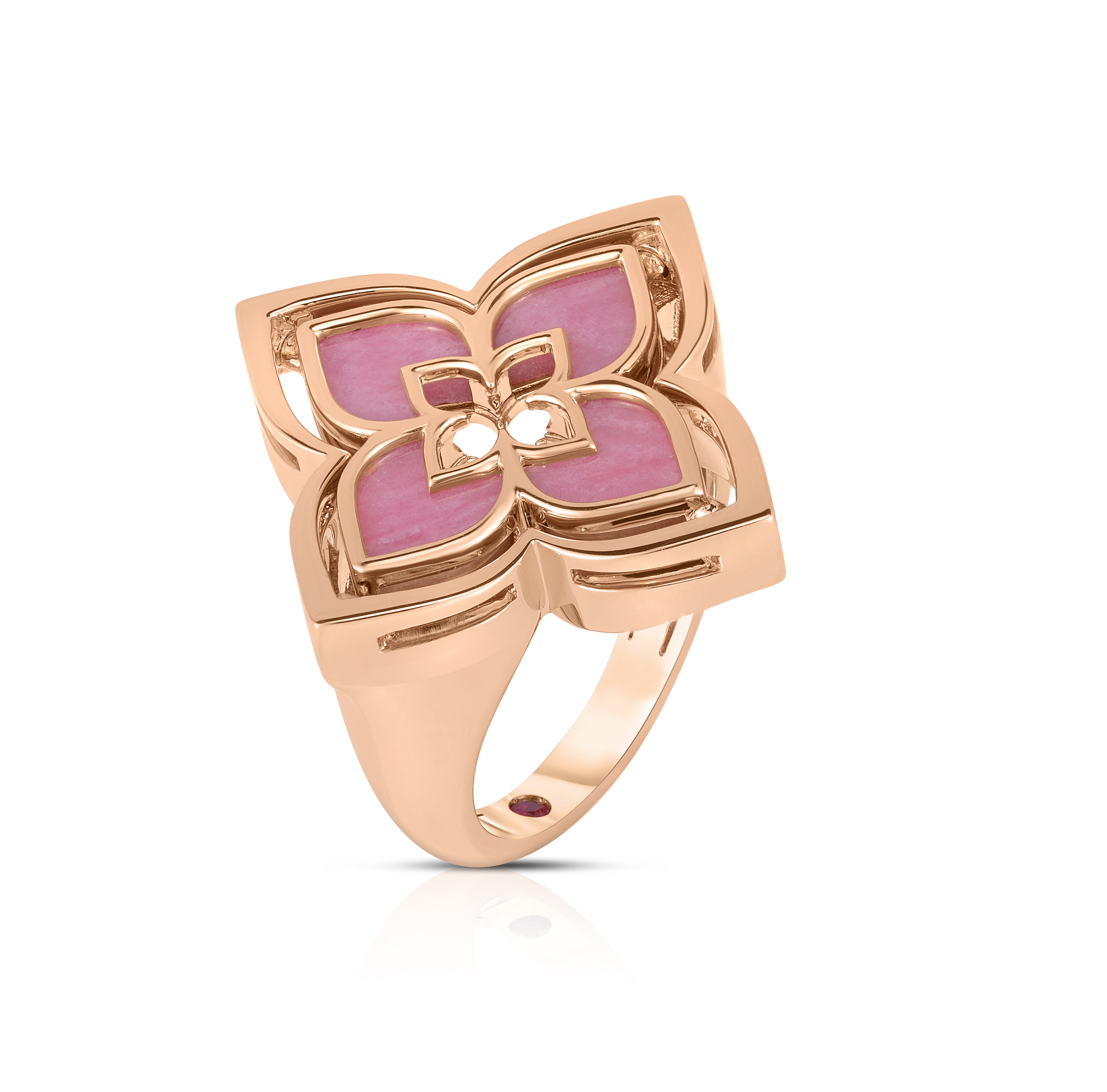 18k Rose Gold Venetian Princess Pirouette Pave Diamond & Rhodonite Flower Ring