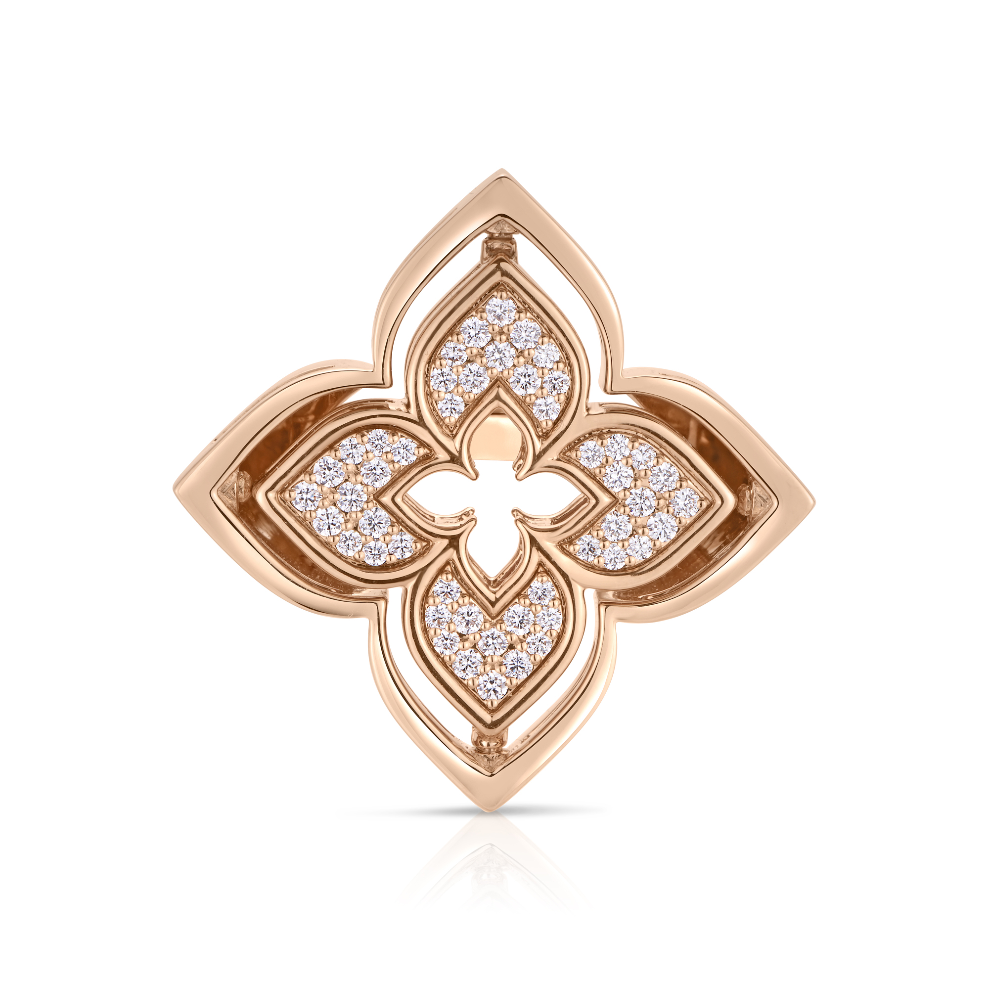 18k Rose Gold Venetian Princess Pirouette Pave Diamond & Rhodonite Flower Ring