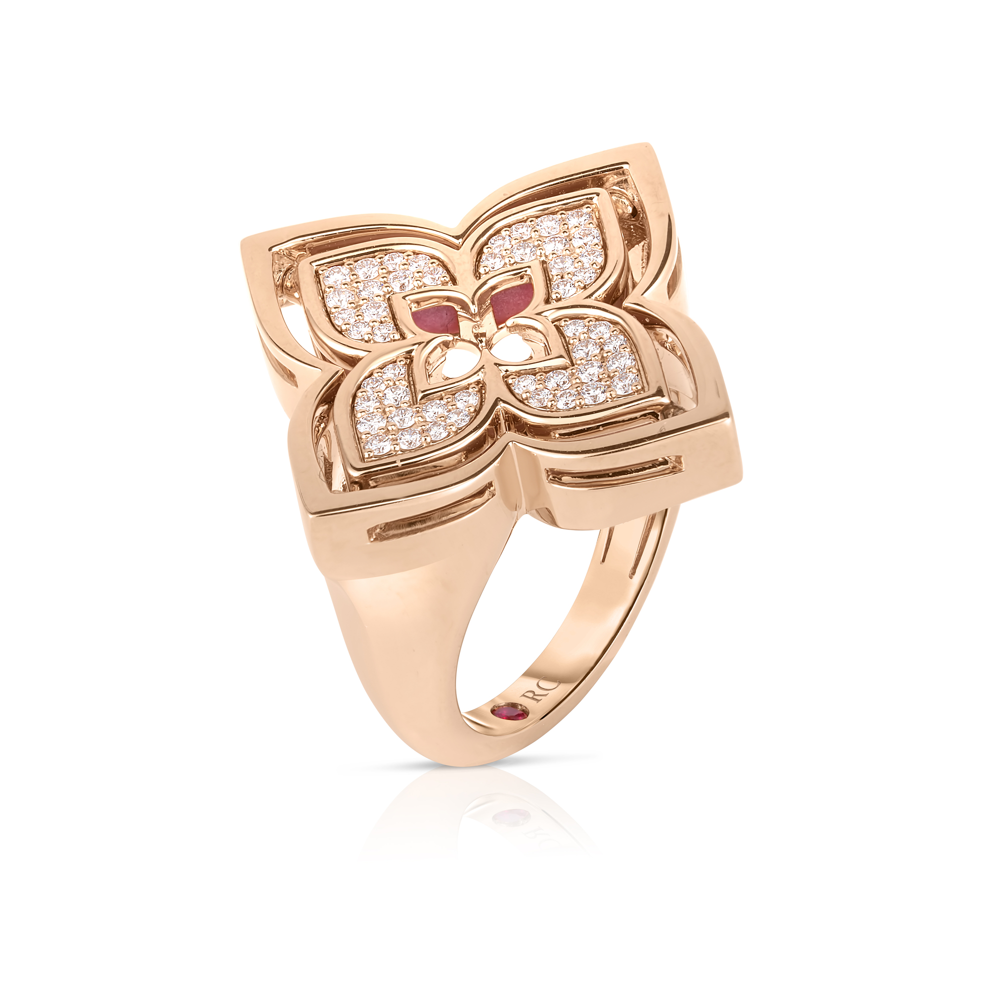 18k Rose Gold Venetian Princess Pirouette Pave Diamond & Rhodonite Flower Ring