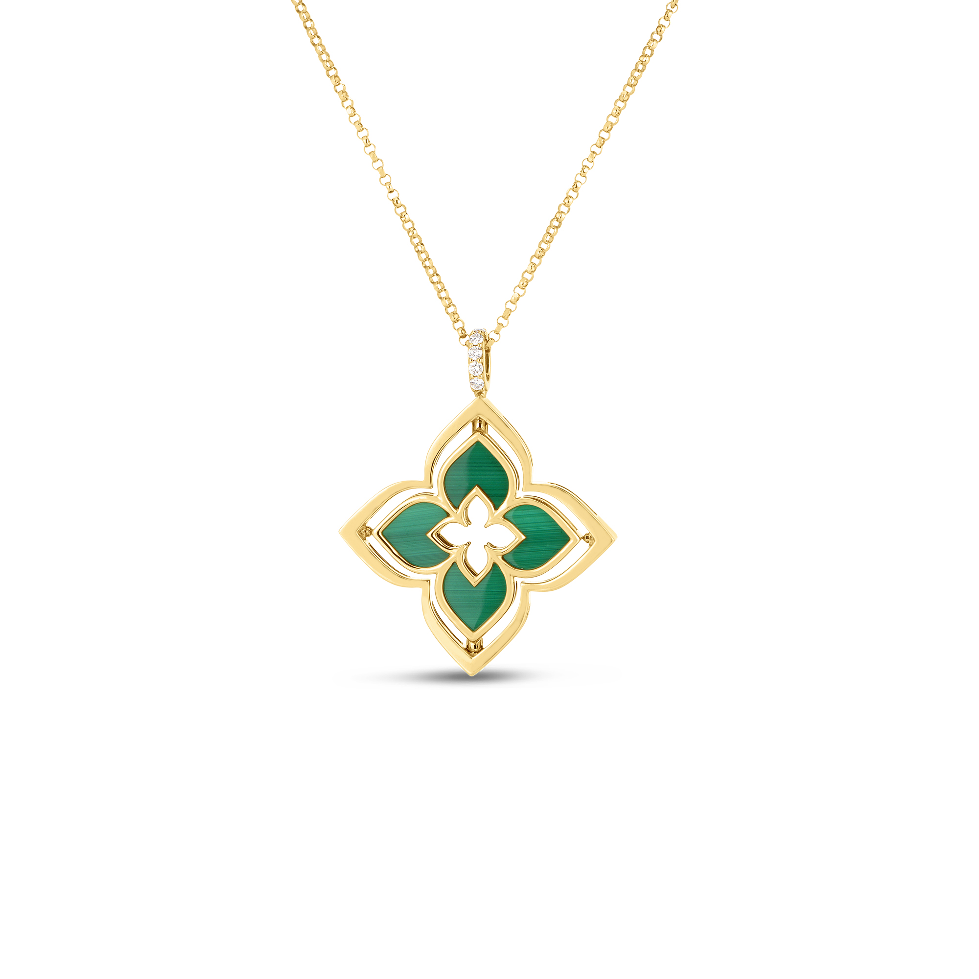 18k Yellow Gold Venetian Princess Pirouette Pave Diamond & Malachite Flower Necklace