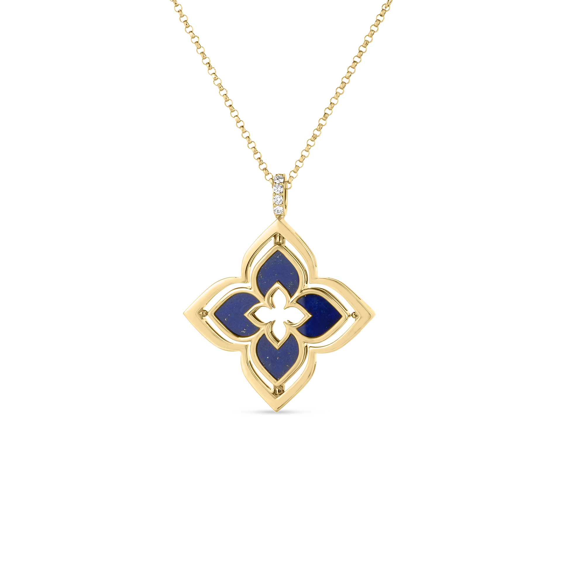 18k Yellow Gold Venetian Princess Pirouette Pave Diamond & Lapis Flower Necklace