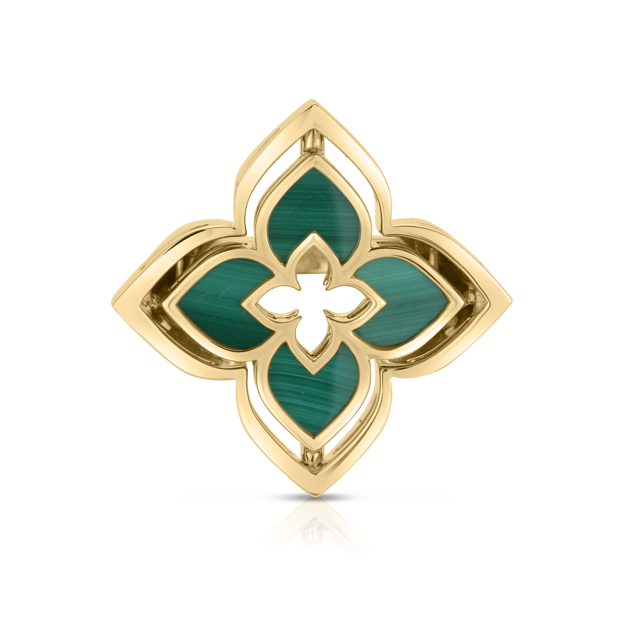 18k Yellow Gold Venetian Princess Pirouette Pave Diamond & Malachite Flower Ring