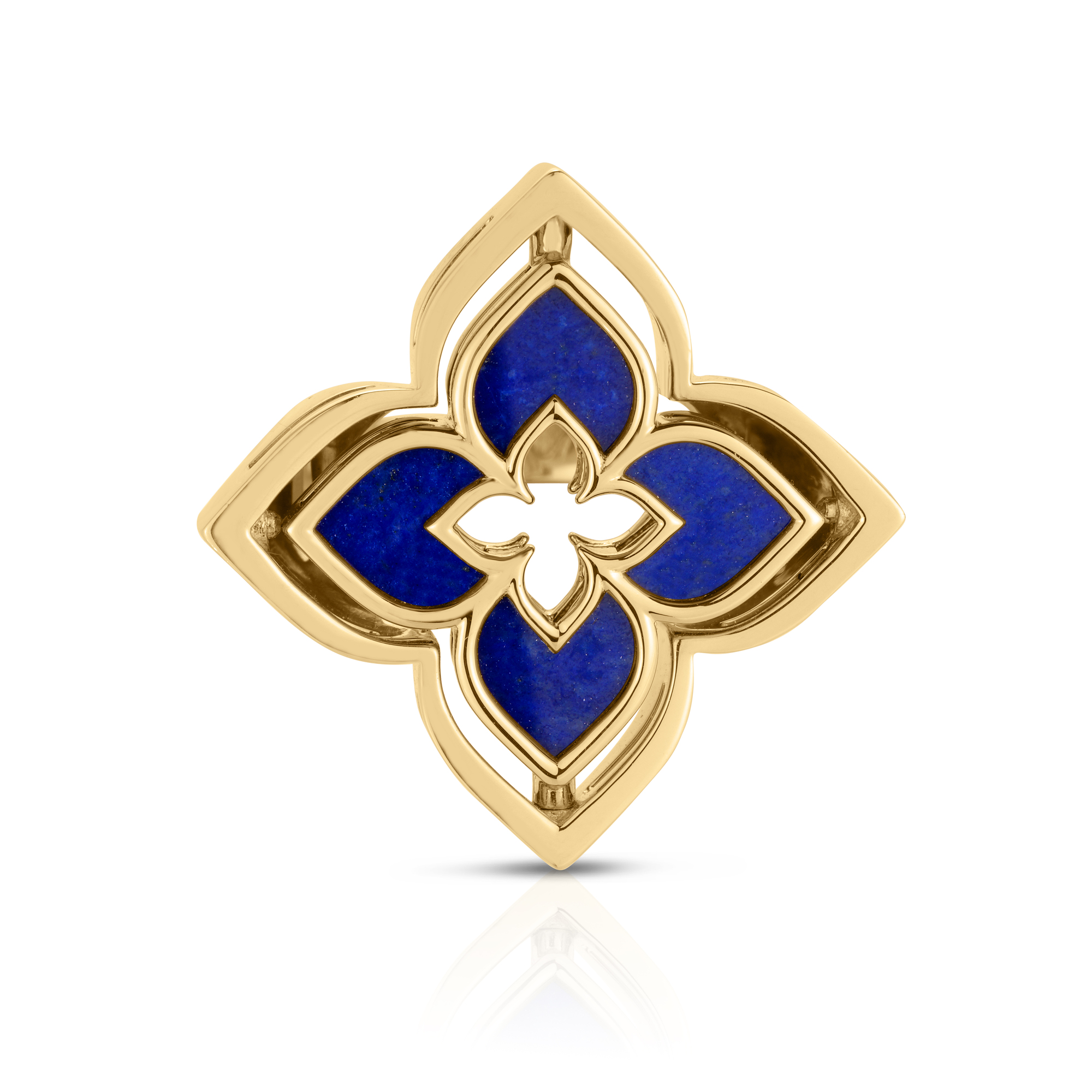 18k Yellow Gold Venetian Princess Pirouette Pave Diamond & Lapis Flower Ring