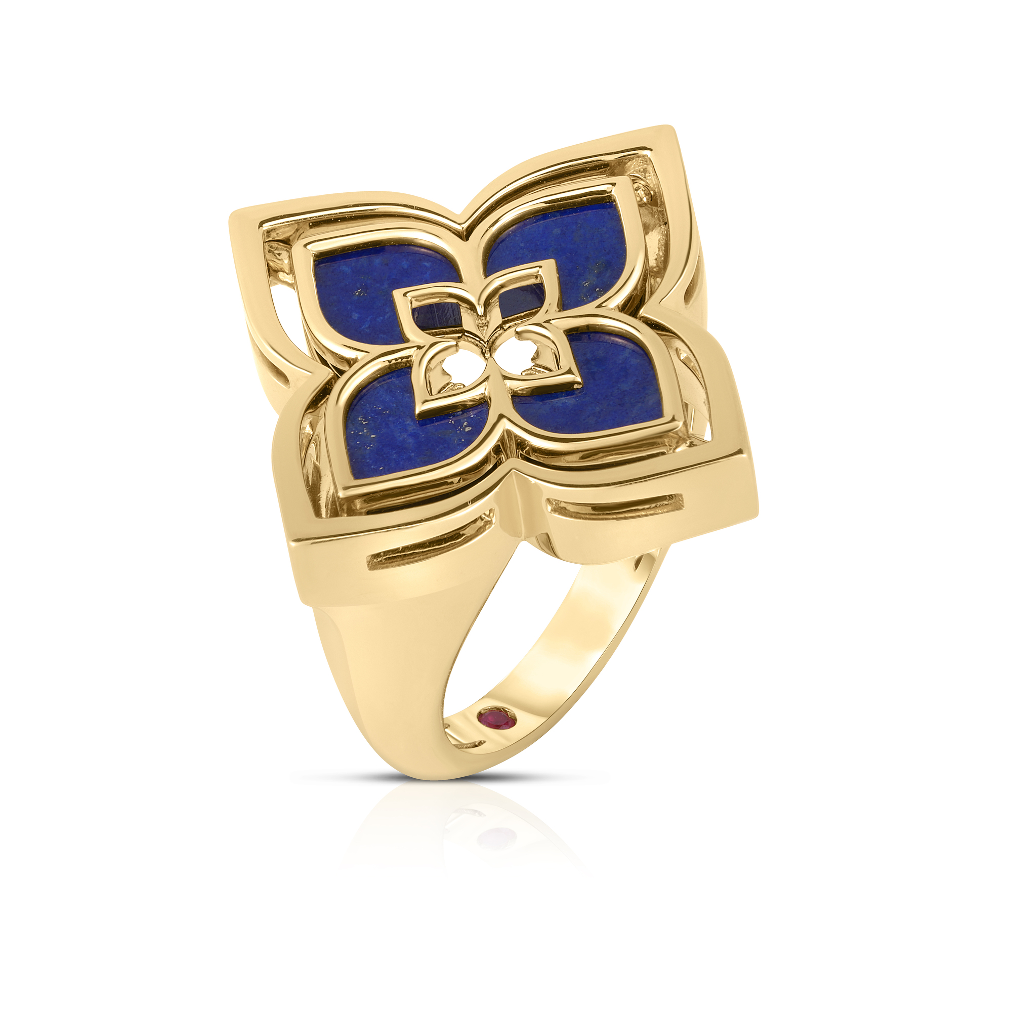 18k Yellow Gold Venetian Princess Pirouette Pave Diamond & Lapis Flower Ring