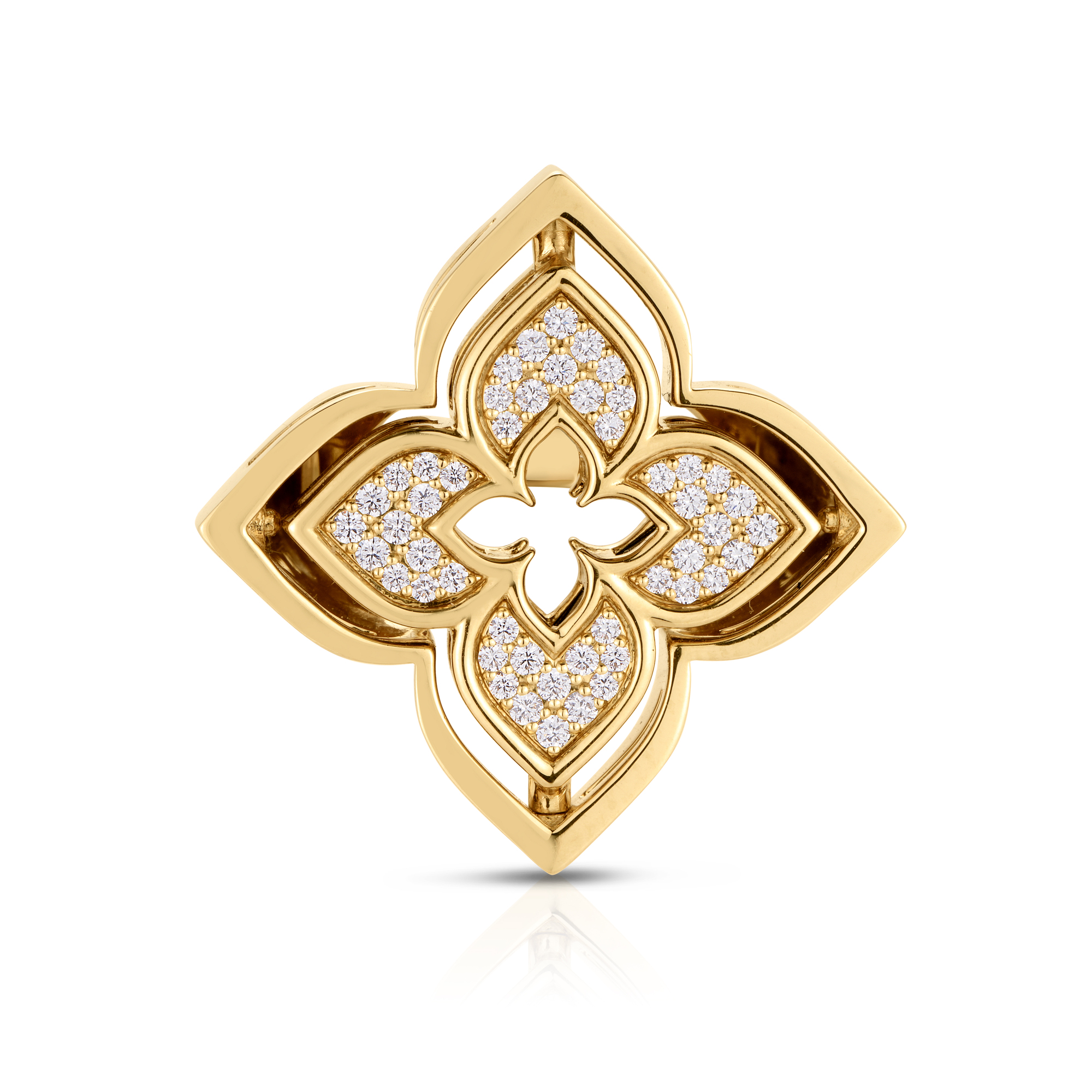18k Yellow Gold Venetian Princess Pirouette Pave Diamond & Lapis Flower Ring