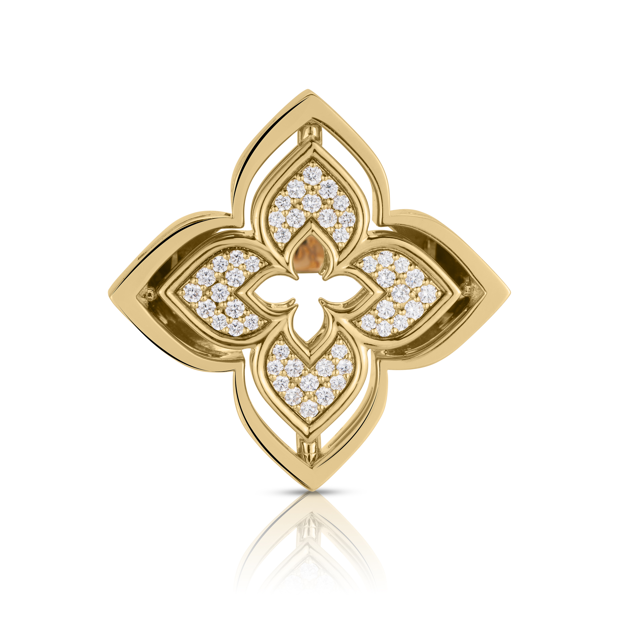 18k Yellow Gold Venetian Princess Pirouette Pave Diamond & Turquoise Flower Ring