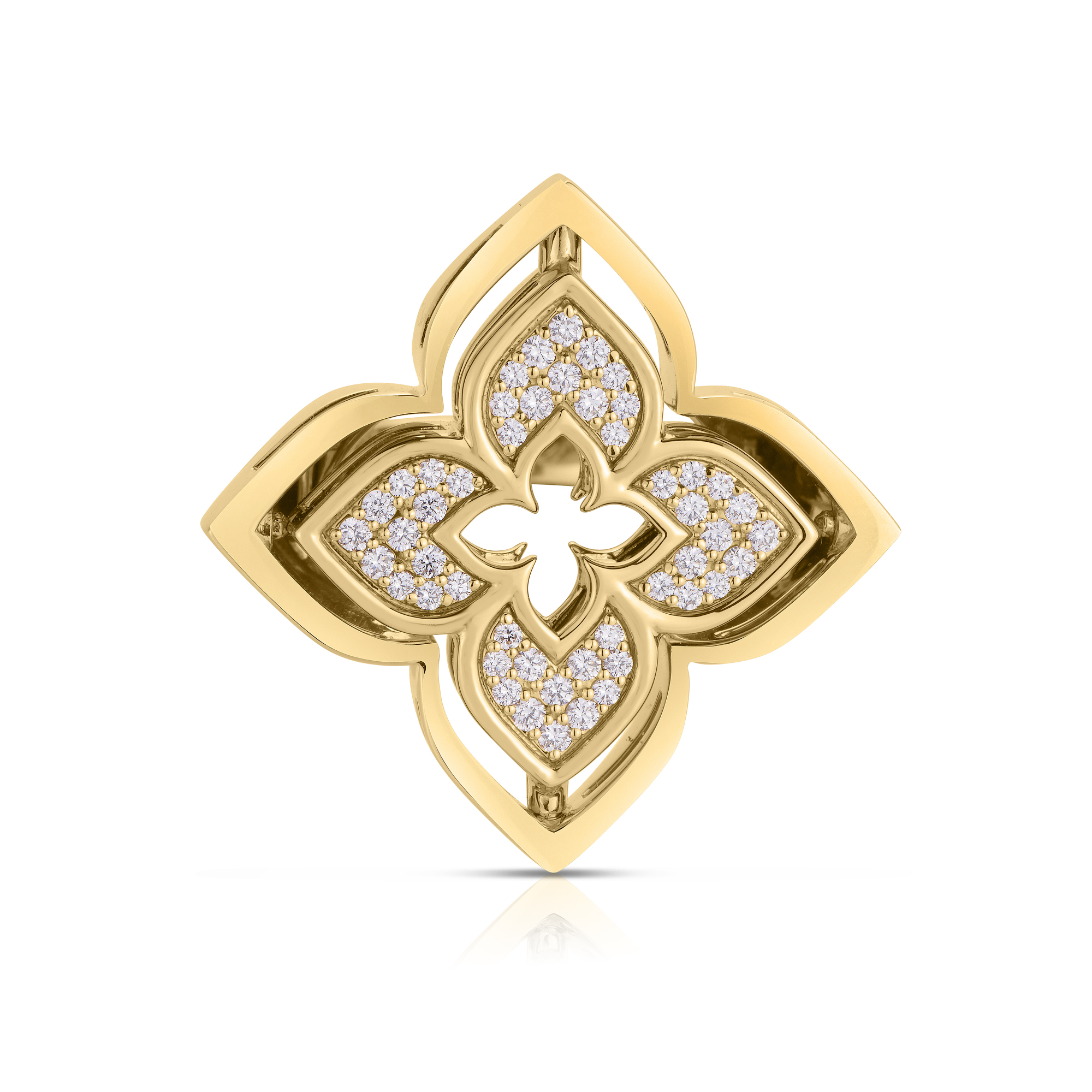 18k Yellow Gold Venetian Princess Pirouette Pave Diamond & Malachite Flower Ring