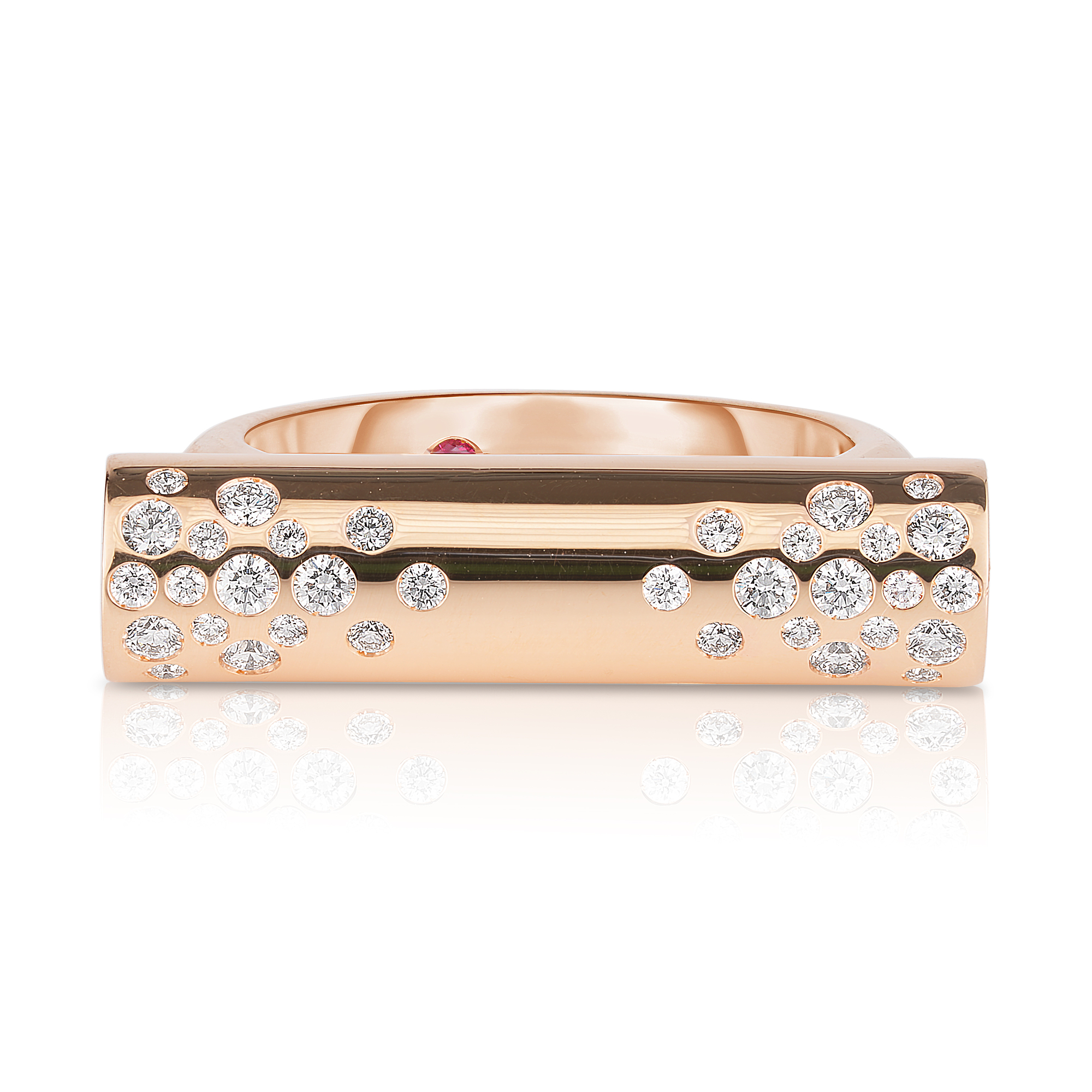 18k Rose Gold Domino Speckled Diamond Bar Ring