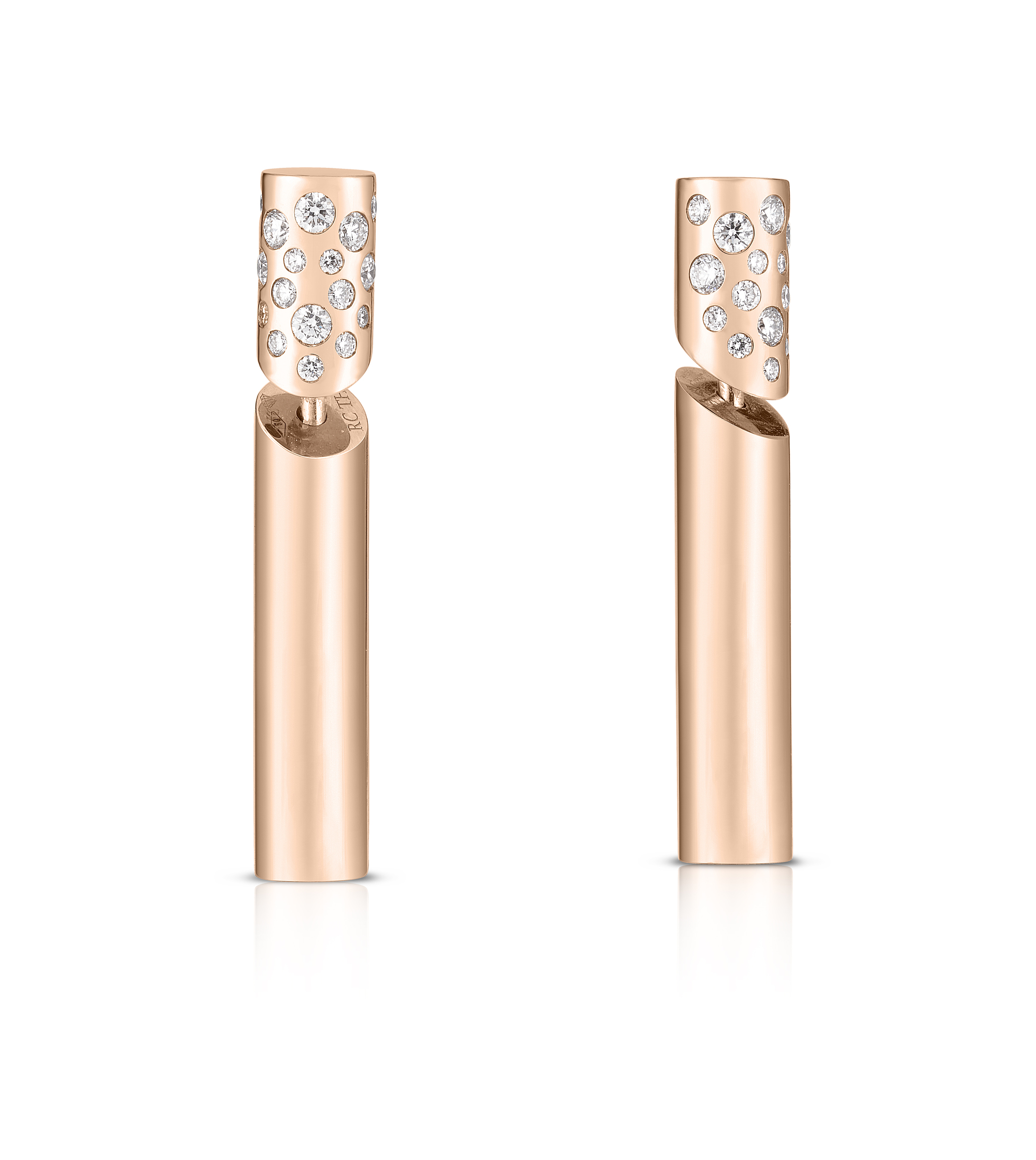 18k Rose Gold Domino Speckled Diamond Stick Earrings