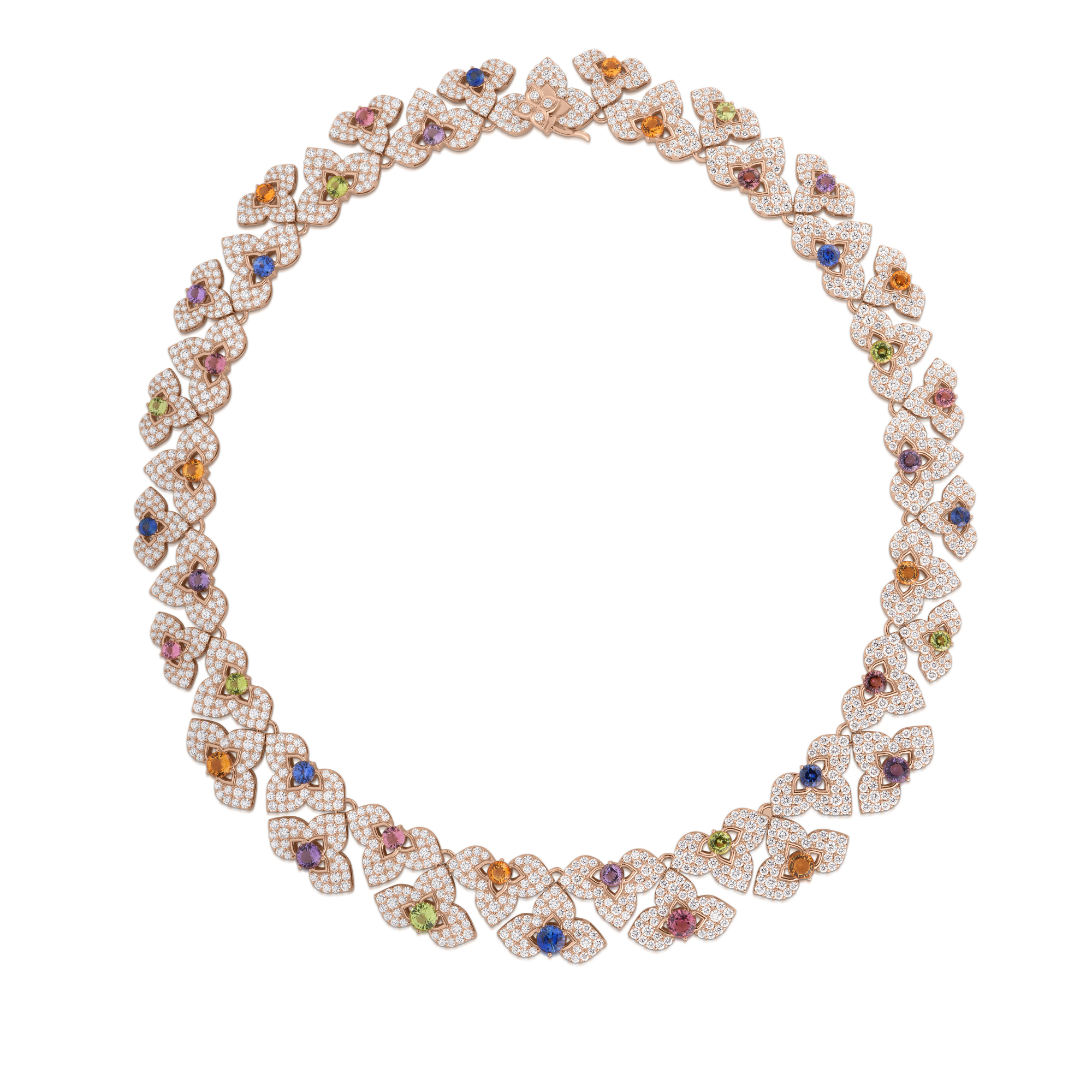 18k Rose Gold Venetian Princess Carnival Pave Diamond & Mixed Stones (amethyst, Blue Sapphire, Citrine, Peridot, & Rubellite) Cut Flowers Necklace