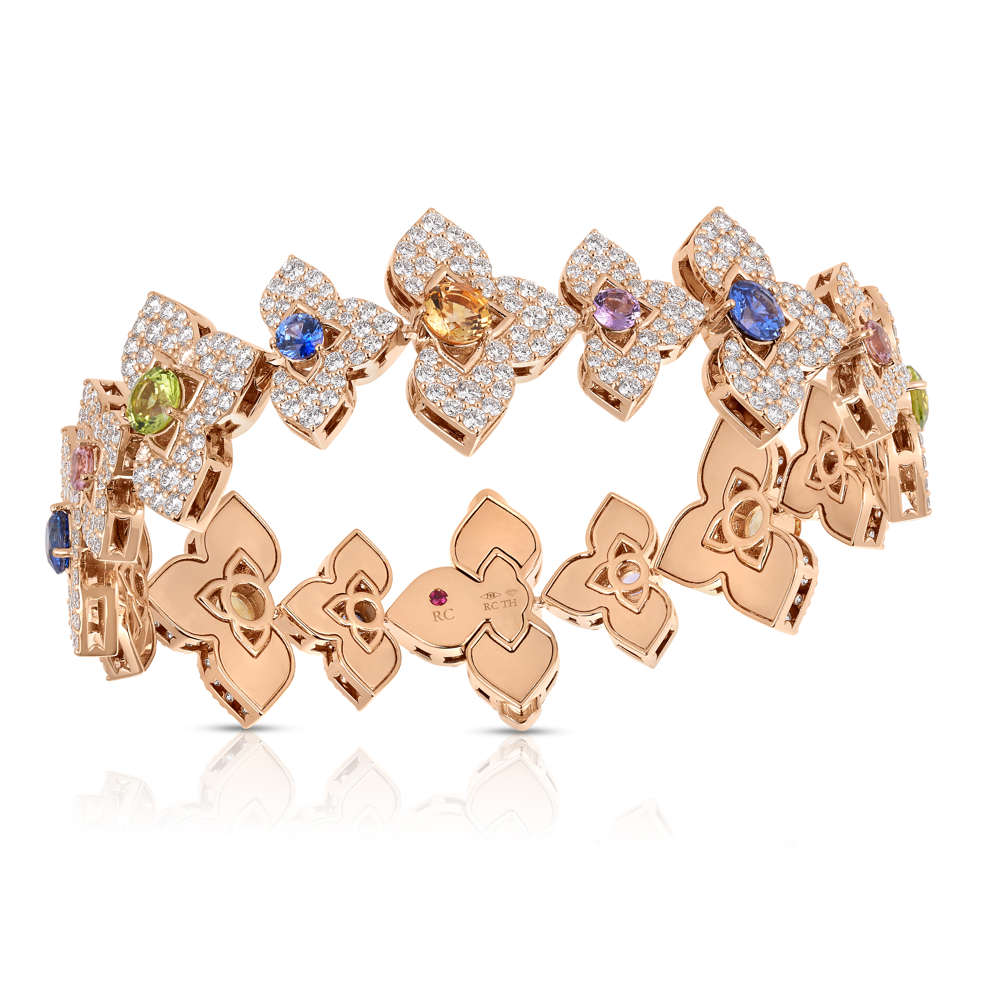 18k Rose Gold Venetian Princess Carnival Pave Diamond & Mixed Stones (amethyst, Blue Sapphire, Citrine, Peridot, & Rubellite) Cut Flowers Bracelet