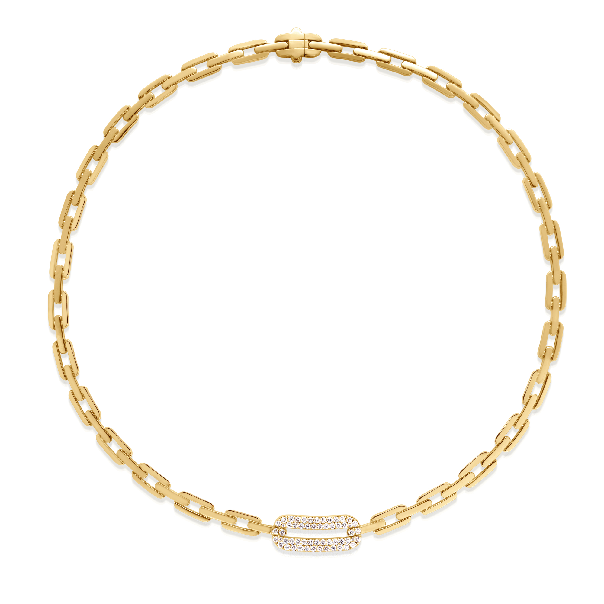18k Yellow Gold Navarra Single Large Pave Diamond Link Necklace