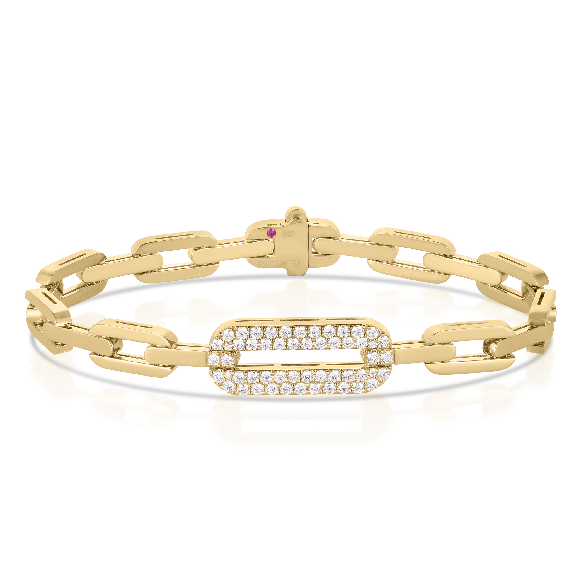 	18k Yellow Gold Navarra Single Large Pave Diamond Link Bracelet
