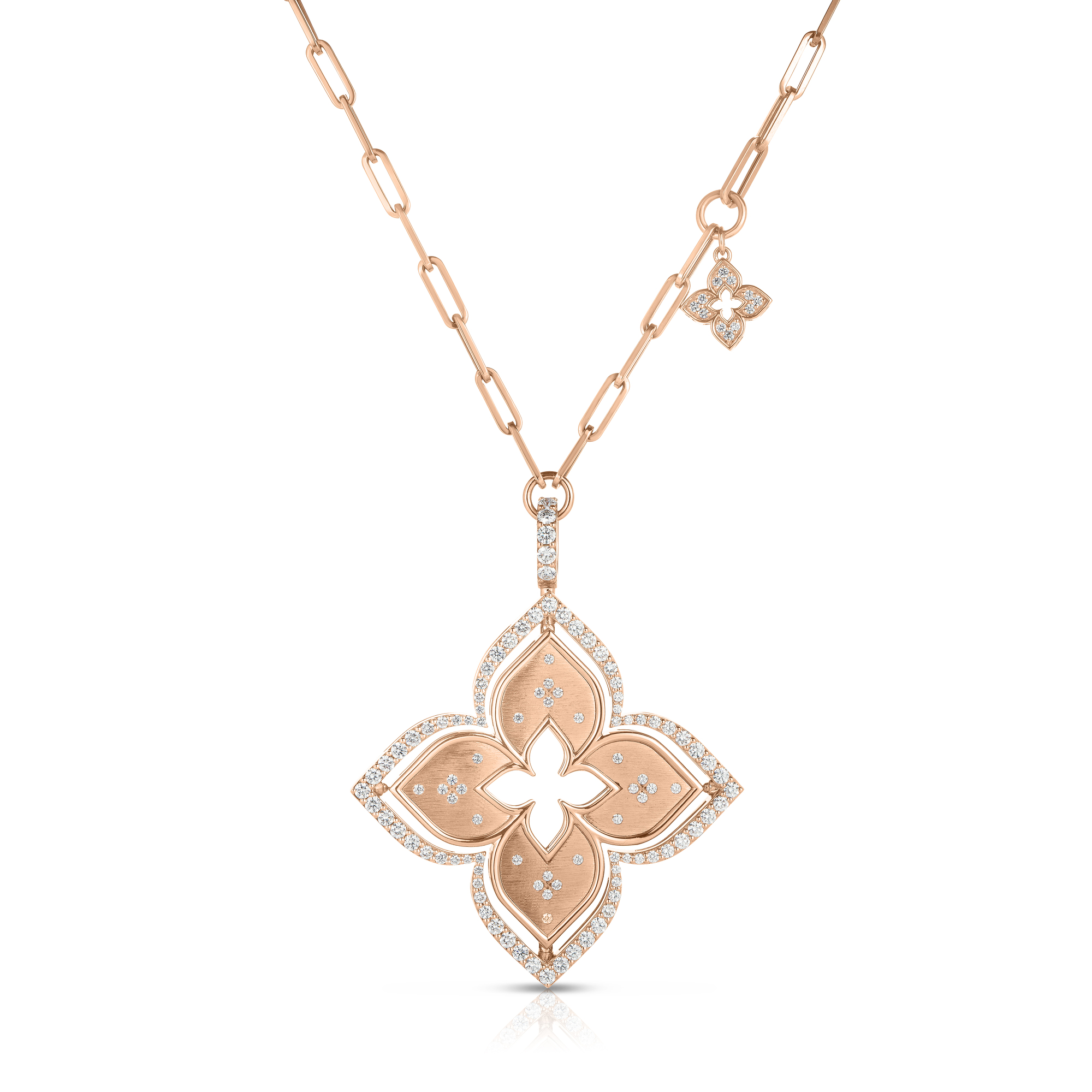 18k Rose Gold Venetian Princess Pirouette Diamond & Chrysoprase Large Flower Necklace