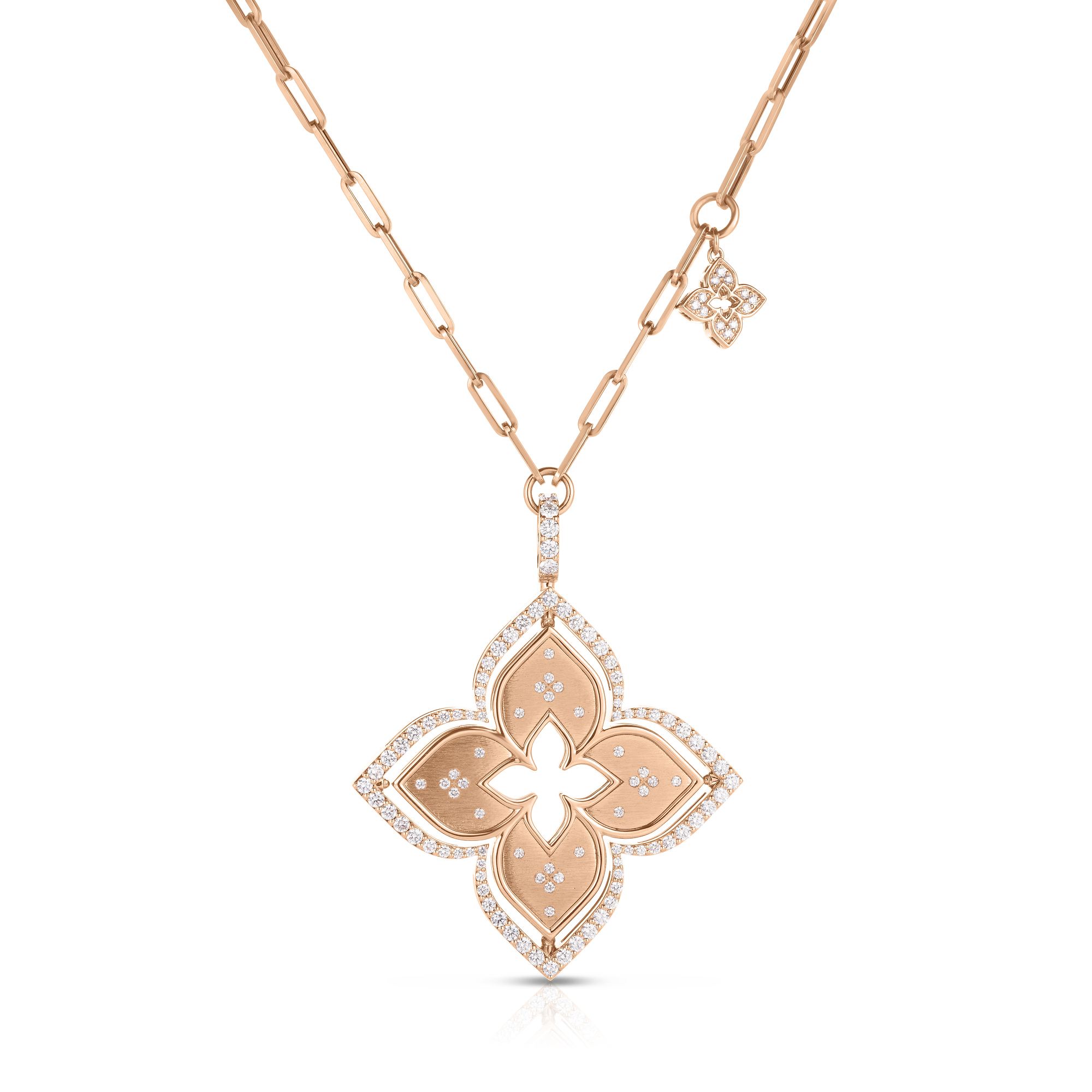 18k Rose Gold Venetian Princess Pirouette Diamond & Mother Of Pearl Large Flower Necklace