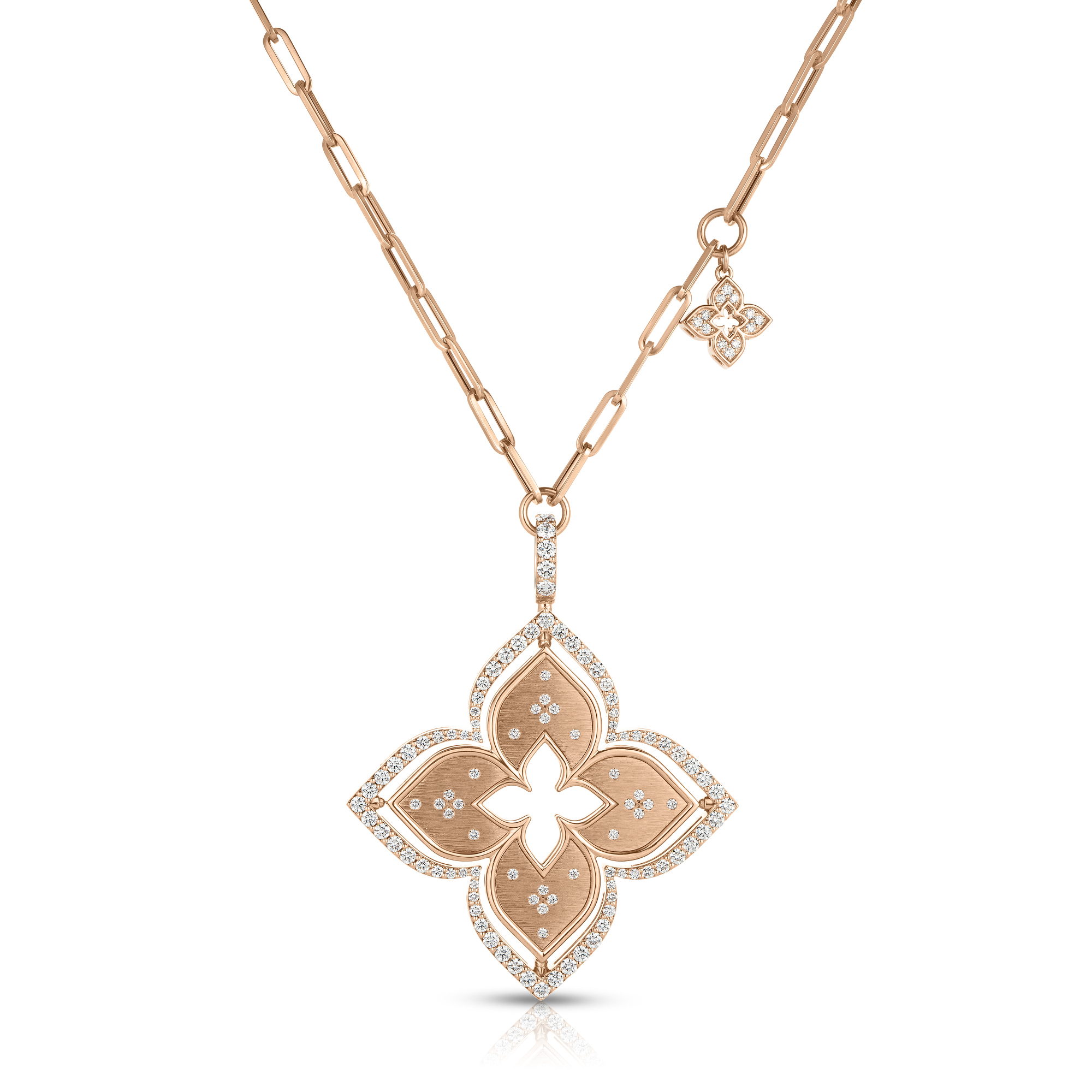 18k Rose Gold Venetian Princess Pirouette Diamond & Rhodonite Large Flower Necklace