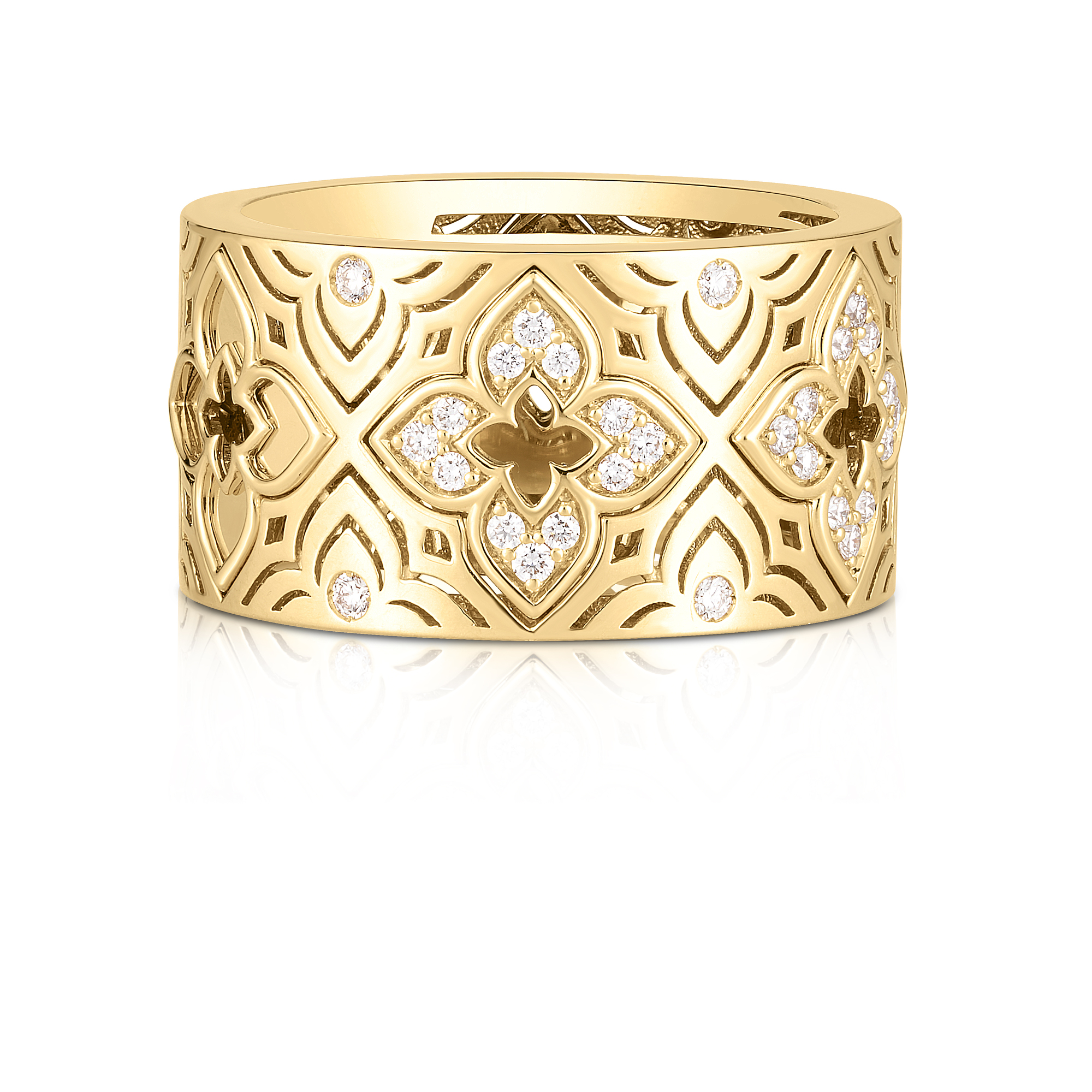 18k Yellow Gold Venetian Princess Etched Frame Diamond Flower Ring
