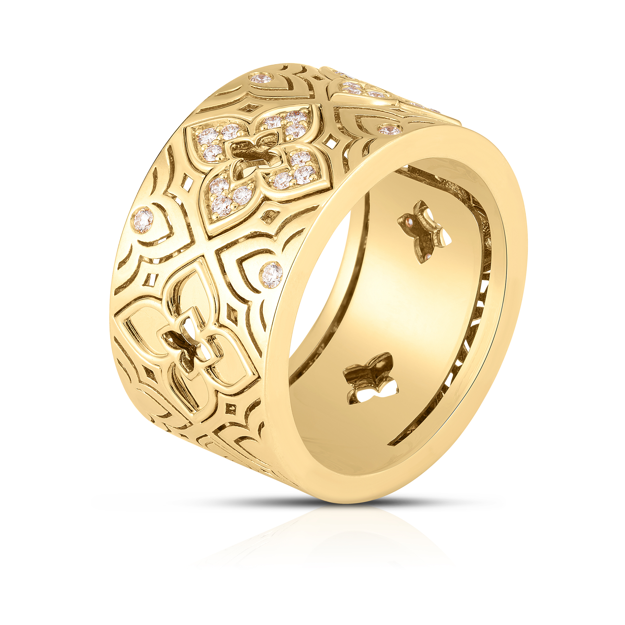 18k Yellow Gold Venetian Princess Etched Frame Diamond Flower Ring