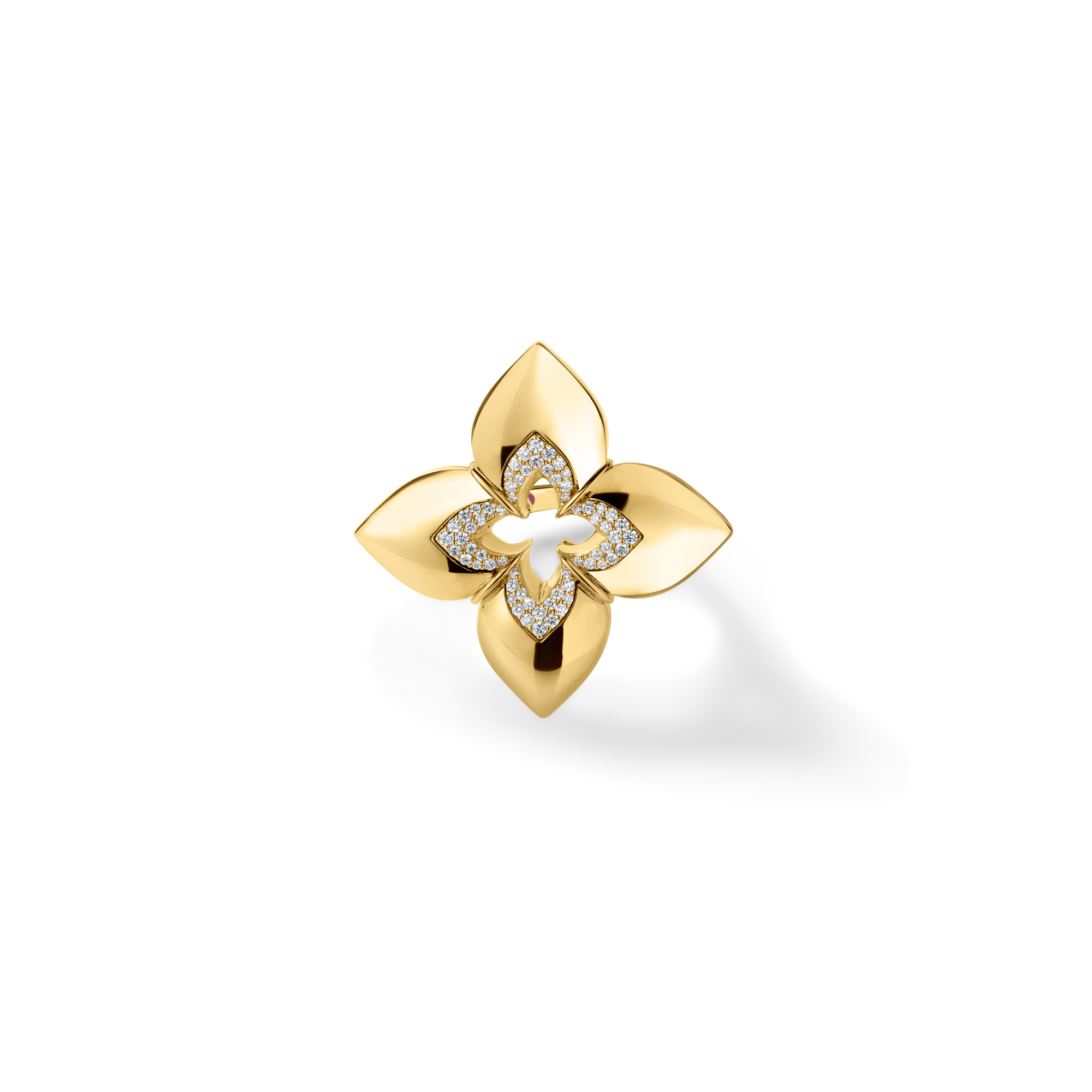 18k Yellow Gold Venetian Princess Cabochon Diamond Flower Ring