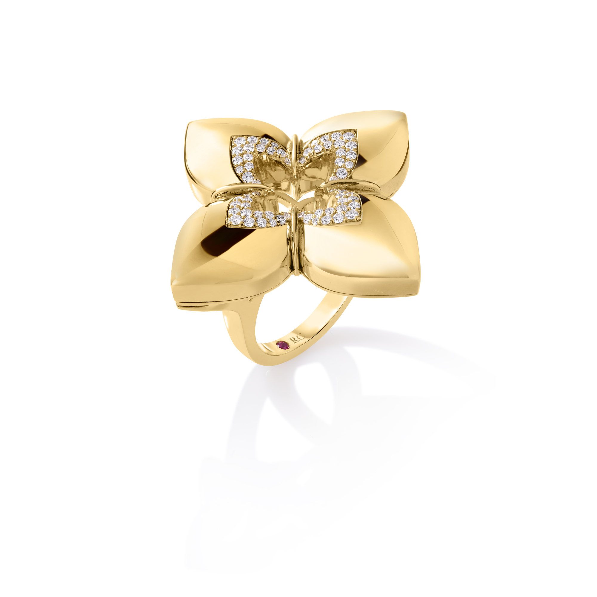 18k Yellow Gold Venetian Princess Cabochon Diamond Flower Ring