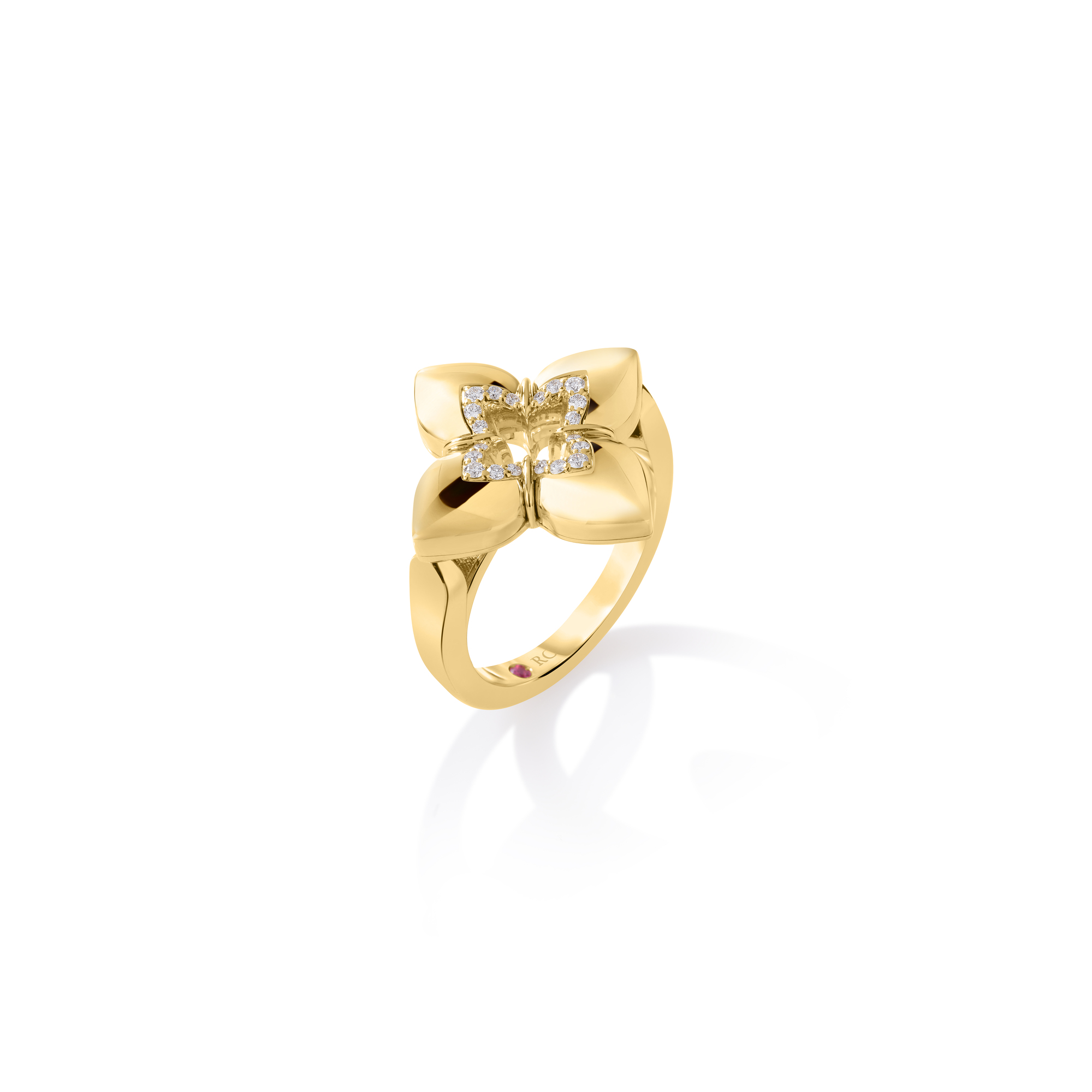 18k Yellow Gold Venetian Princess Cabochon Diamond Flower Ring