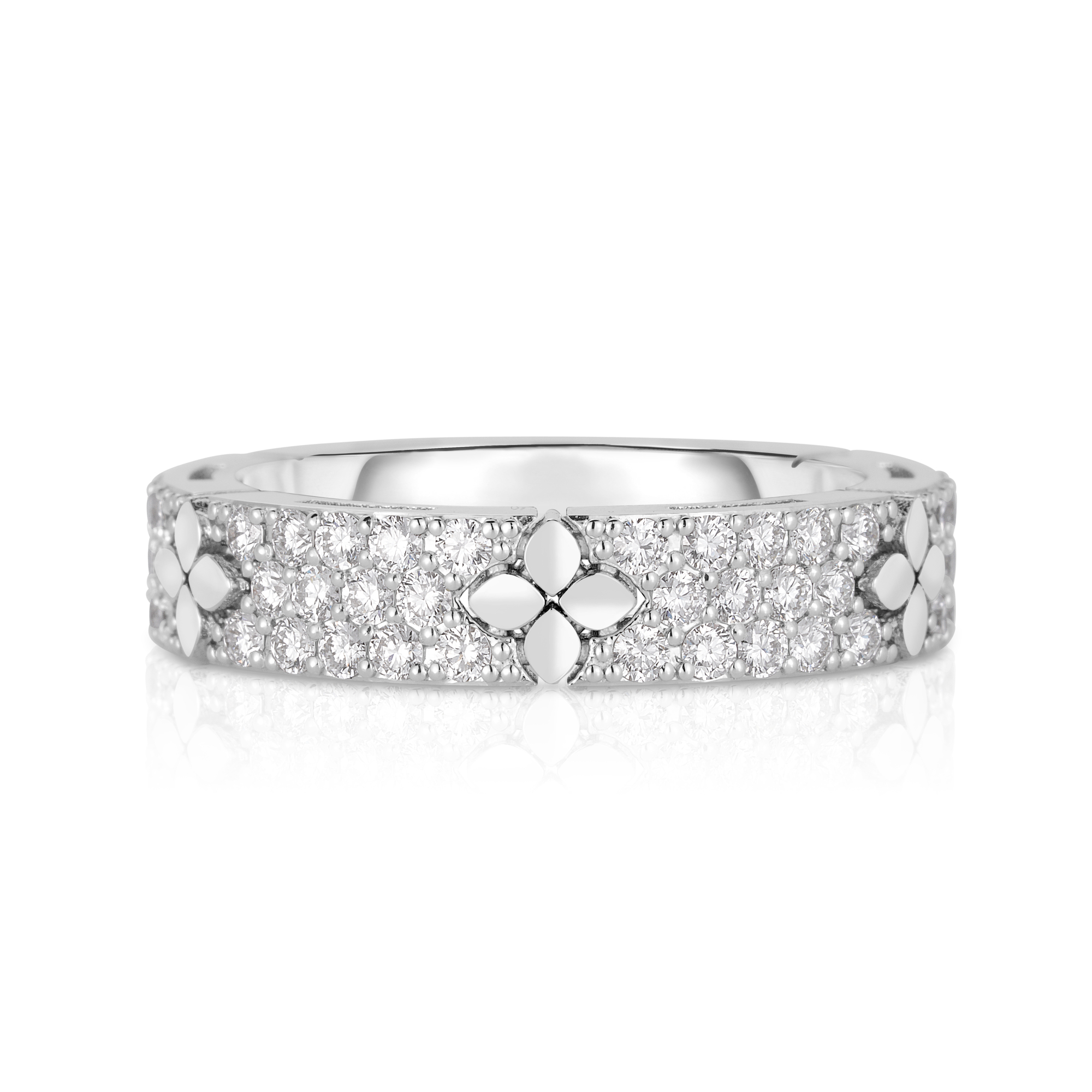 18k White Gold Love In Verona Pave Diamond & Polished Flower Narrow Ring