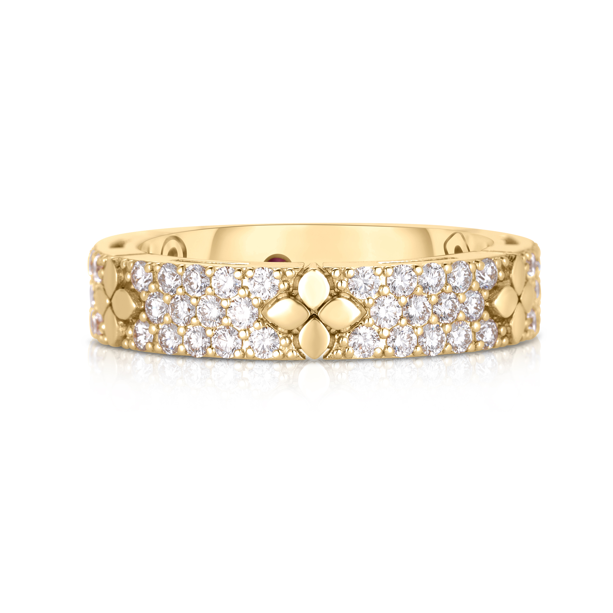18k Yellow Gold Love In Verona Pave Diamond & Polished Flower Narrow Ring