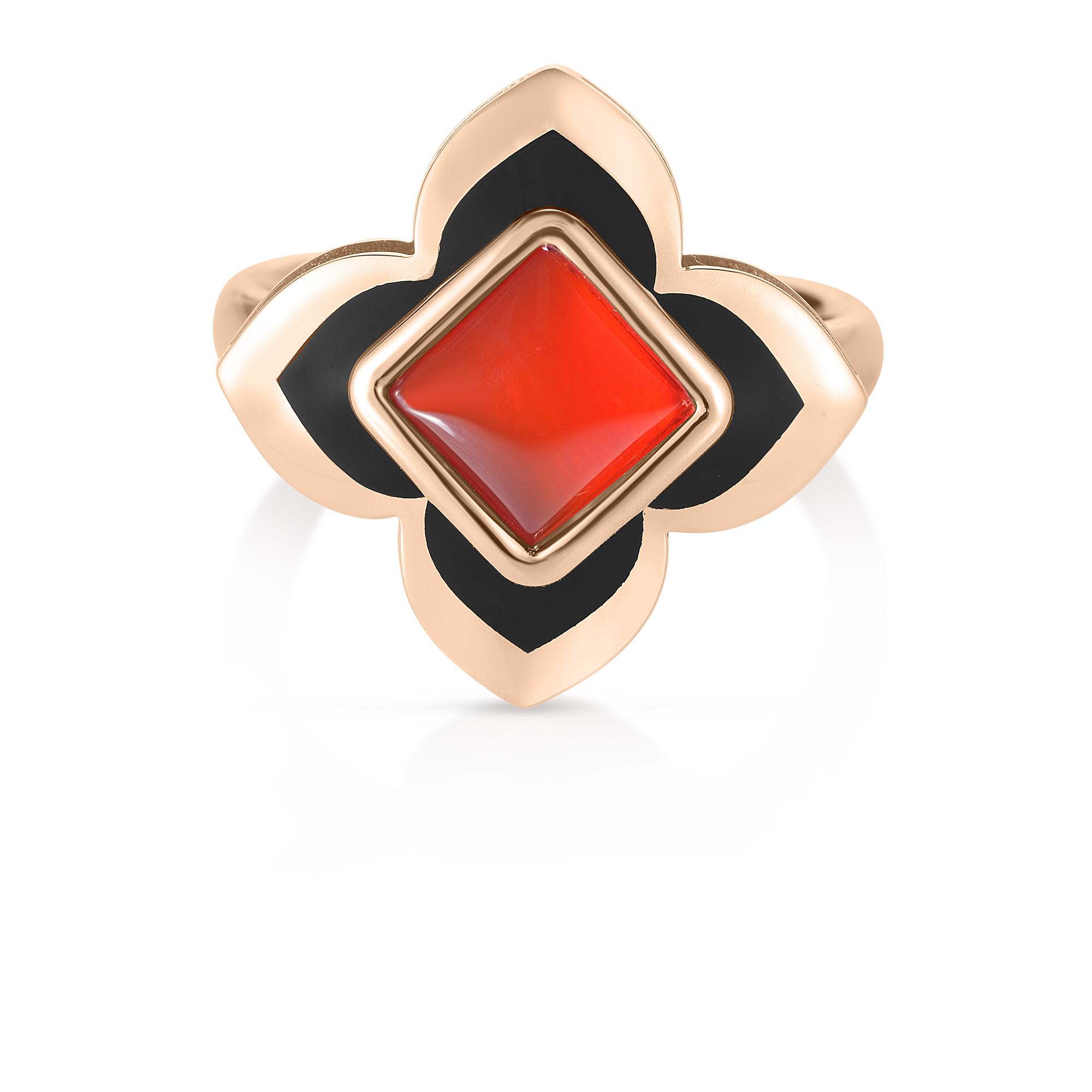 18k Rose Gold Palazzo Ducale Carnival Black Enamel, & Red Agate Flower Ring