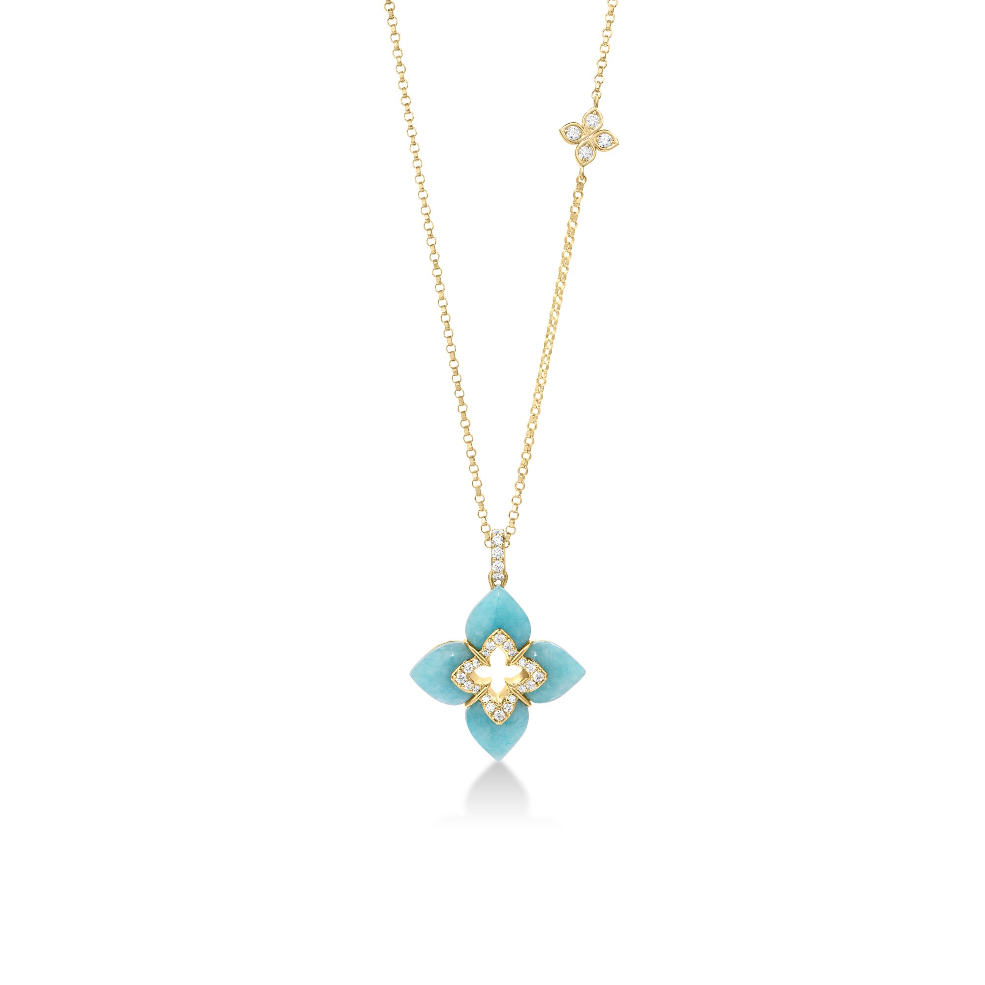 18k Yellow Gold Venetian Princess Cabochon Diamond & Amazonite Flower Necklace