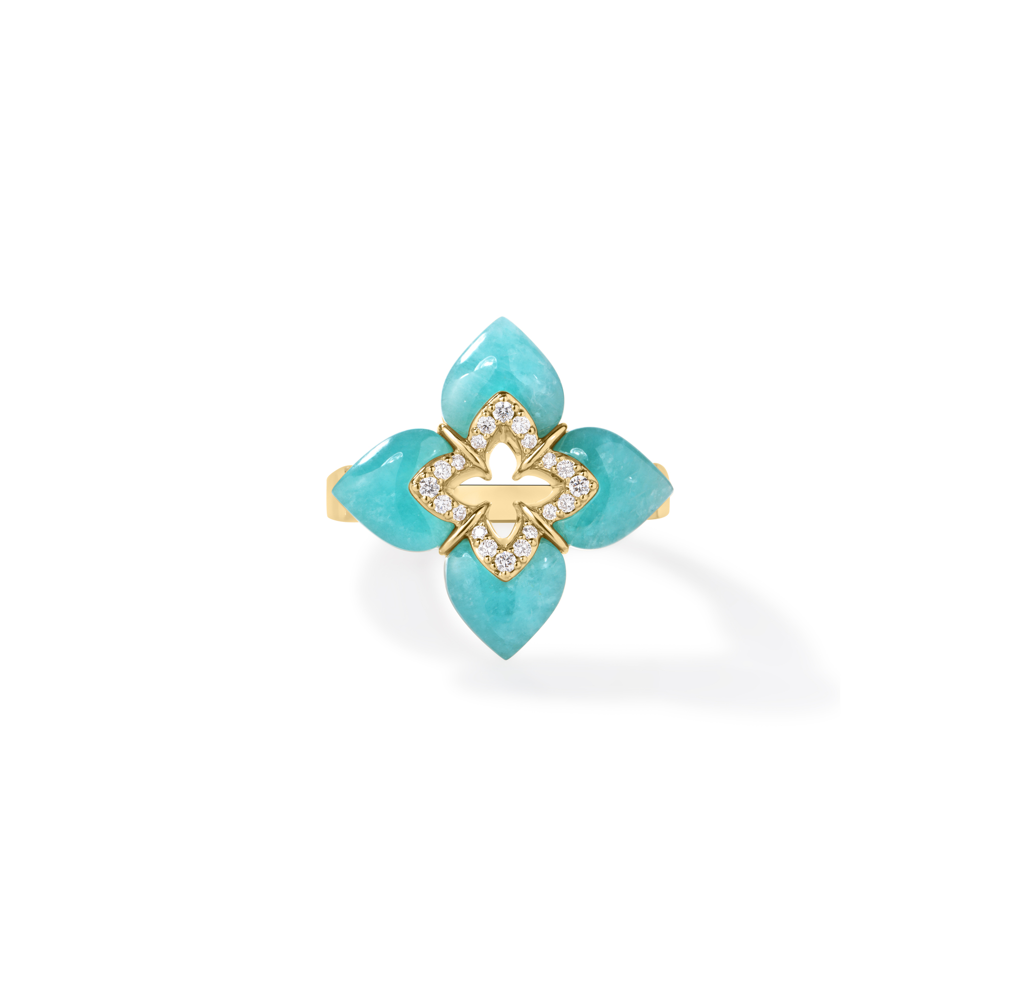 18k Yellow Gold Venetian Princess Cabochon Diamond & Amazonite Flower Ring