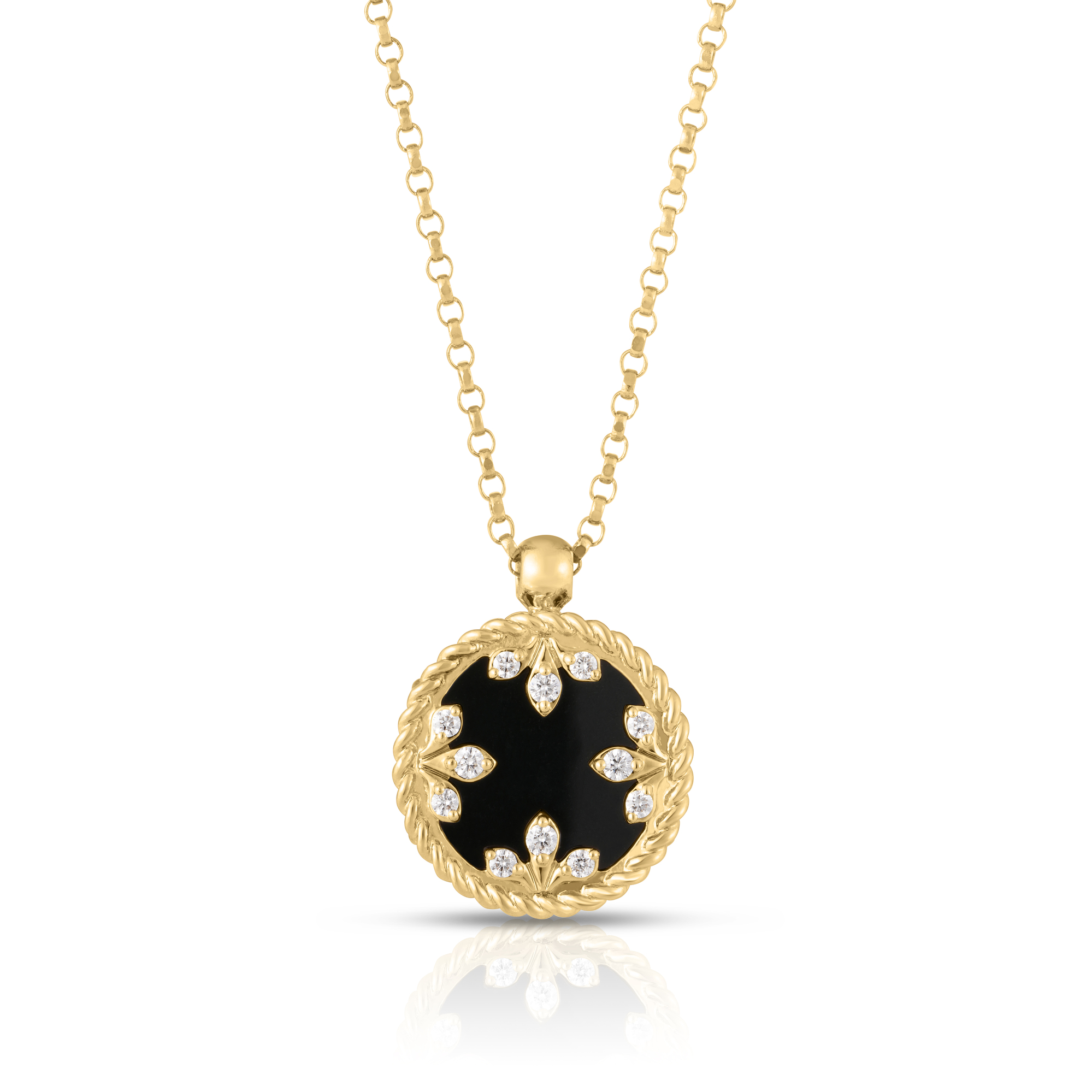 18k Yellow Gold Venetian Medallions Small Diamond And Black Jade Necklace