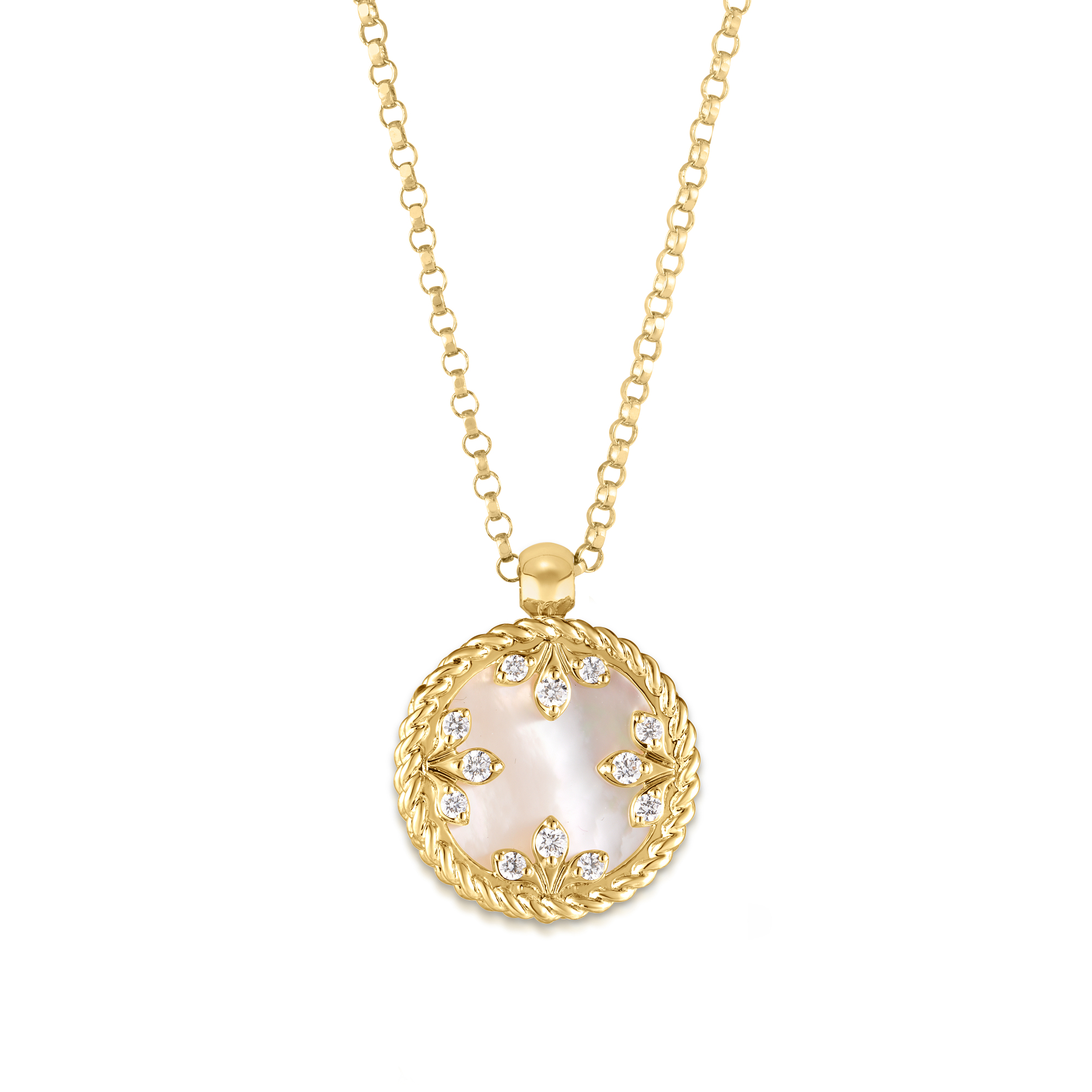 18k Yellow Gold Venetian Medallions Small Diamond And Mother Of Pearl Necklace