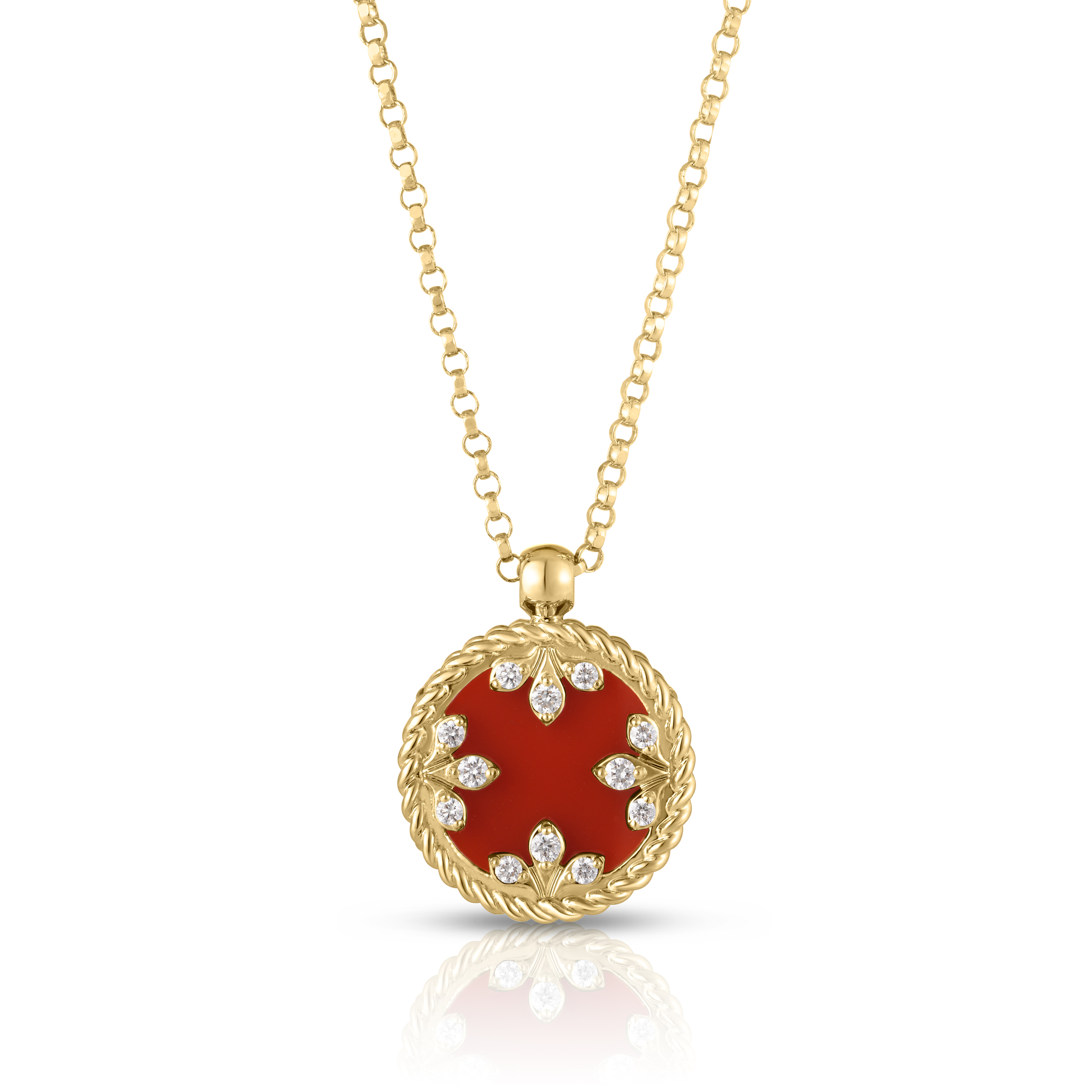 18k Yellow Gold Venetian Medallions Small Diamond And Red Agate Necklace