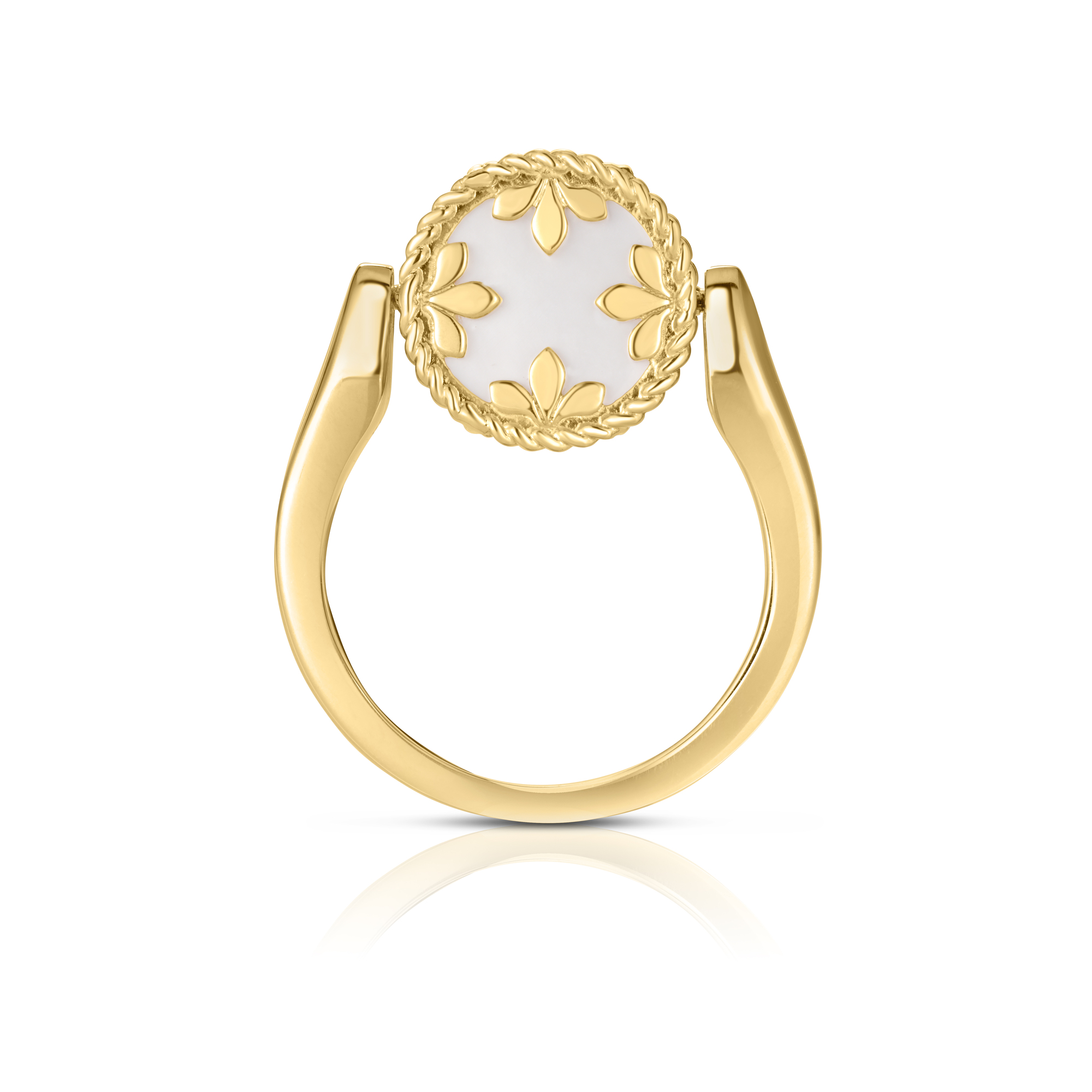 18k Yellow Gold Venetian Medallions Small Diamond, Red Agate, & Mother Of Pearl Reversible Ring