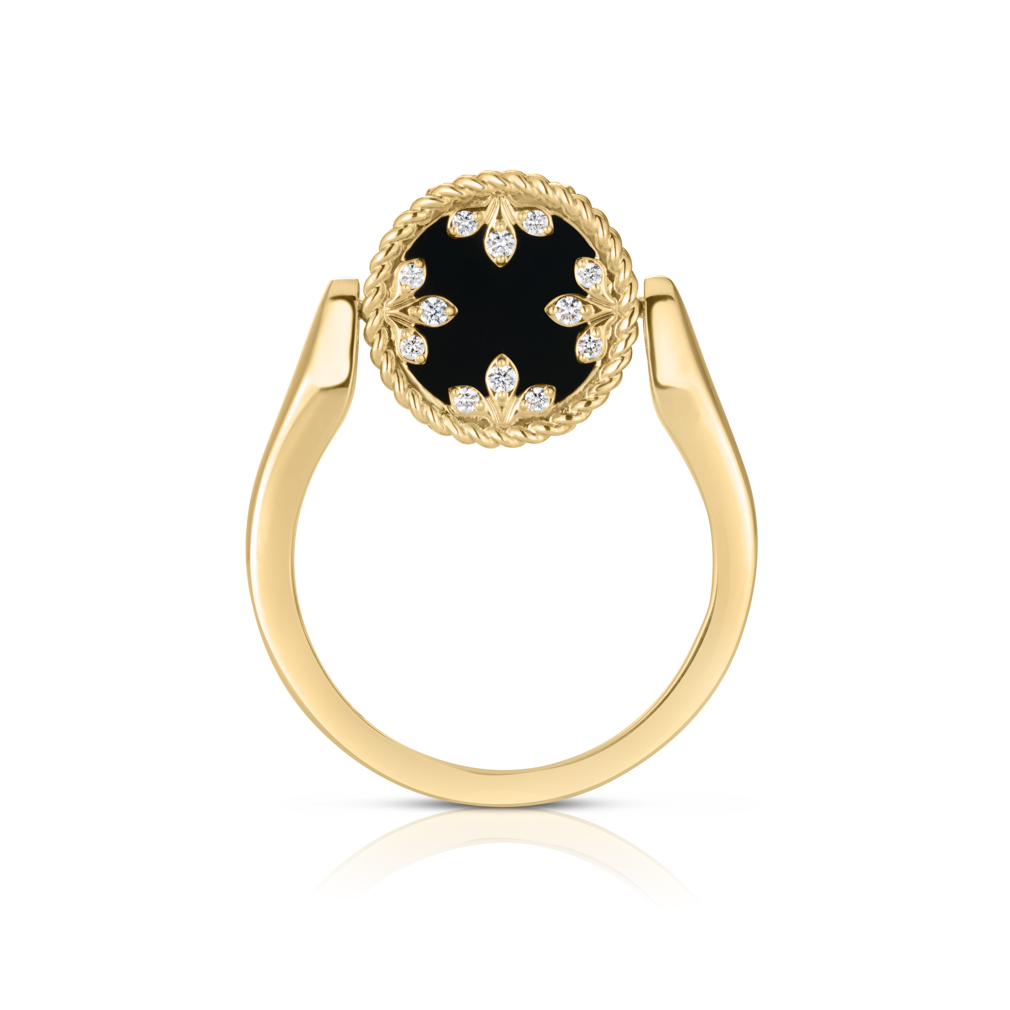 18k Yellow Gold Venetian Medallions Small Diamond, Black Jade, & Mother Of Pearl Reversible Ring