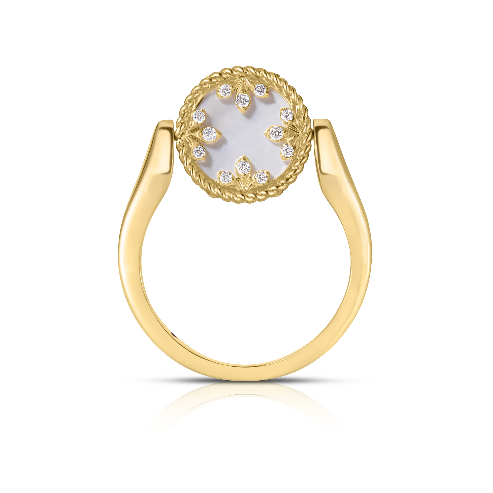 18k Yellow Gold Venetian Medallions Small Diamond & Mother Of Pearl Reversible Ring