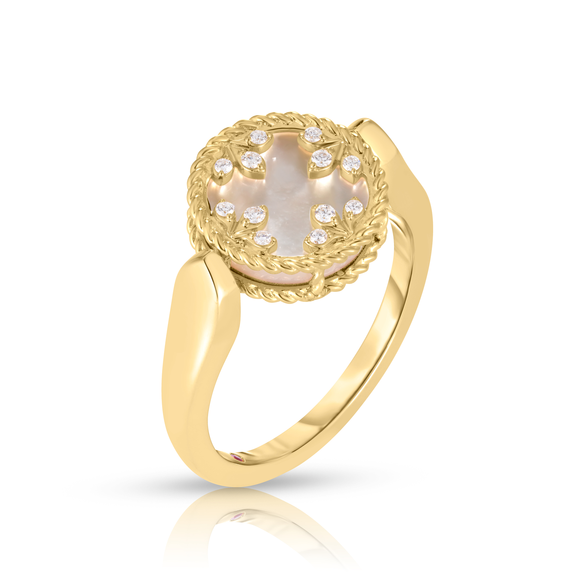 18k Yellow Gold Venetian Medallions Small Diamond & Mother Of Pearl Reversible Ring