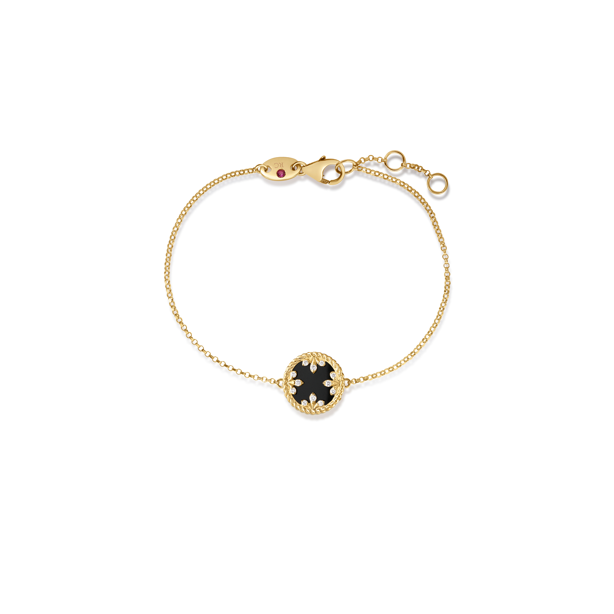 18k Yellow Gold Venetian Medallions Small Diamond And Black Jade Bracelet
