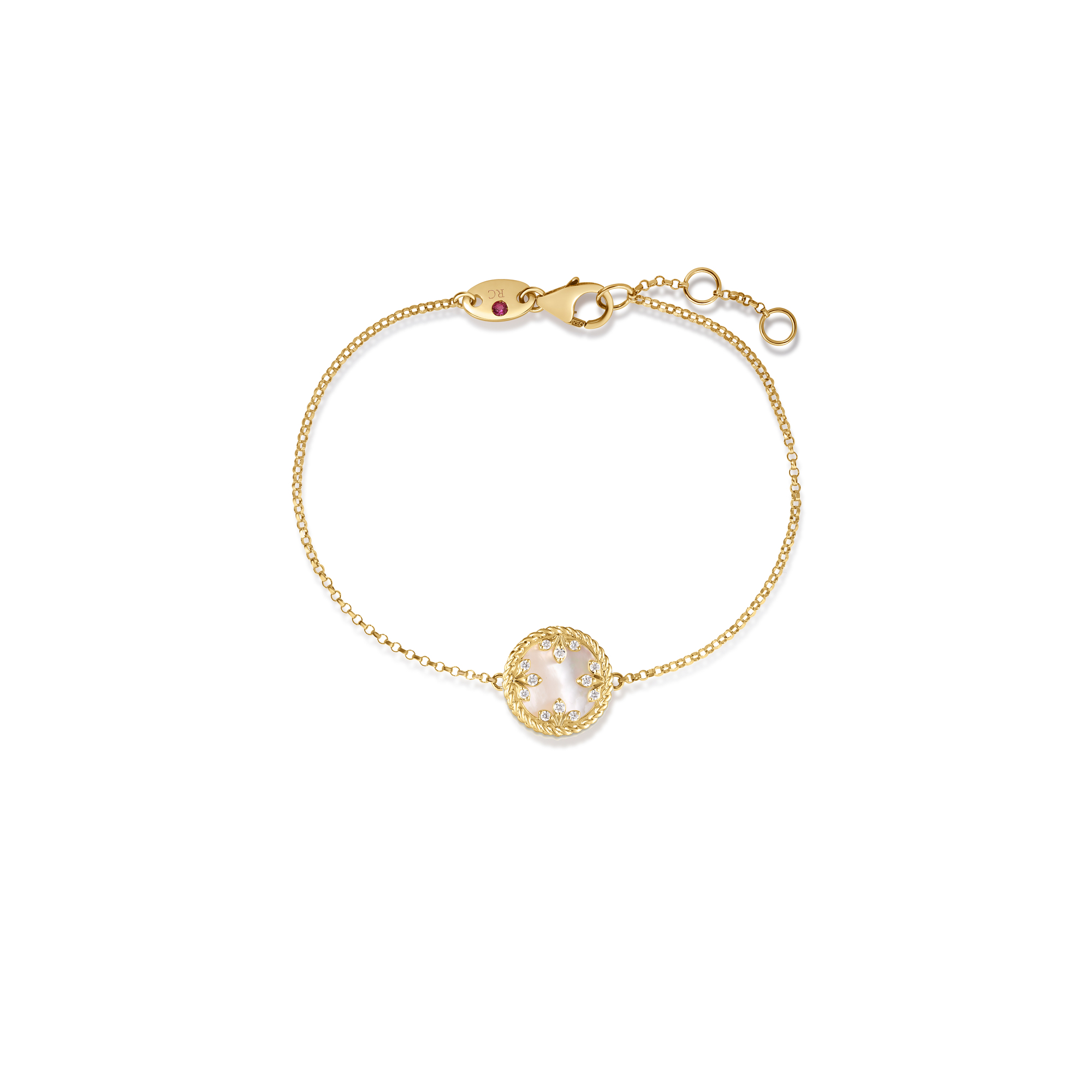 18k Yellow Gold Venetian Medallions Small Diamond And Mother Of Pearl Bracelet