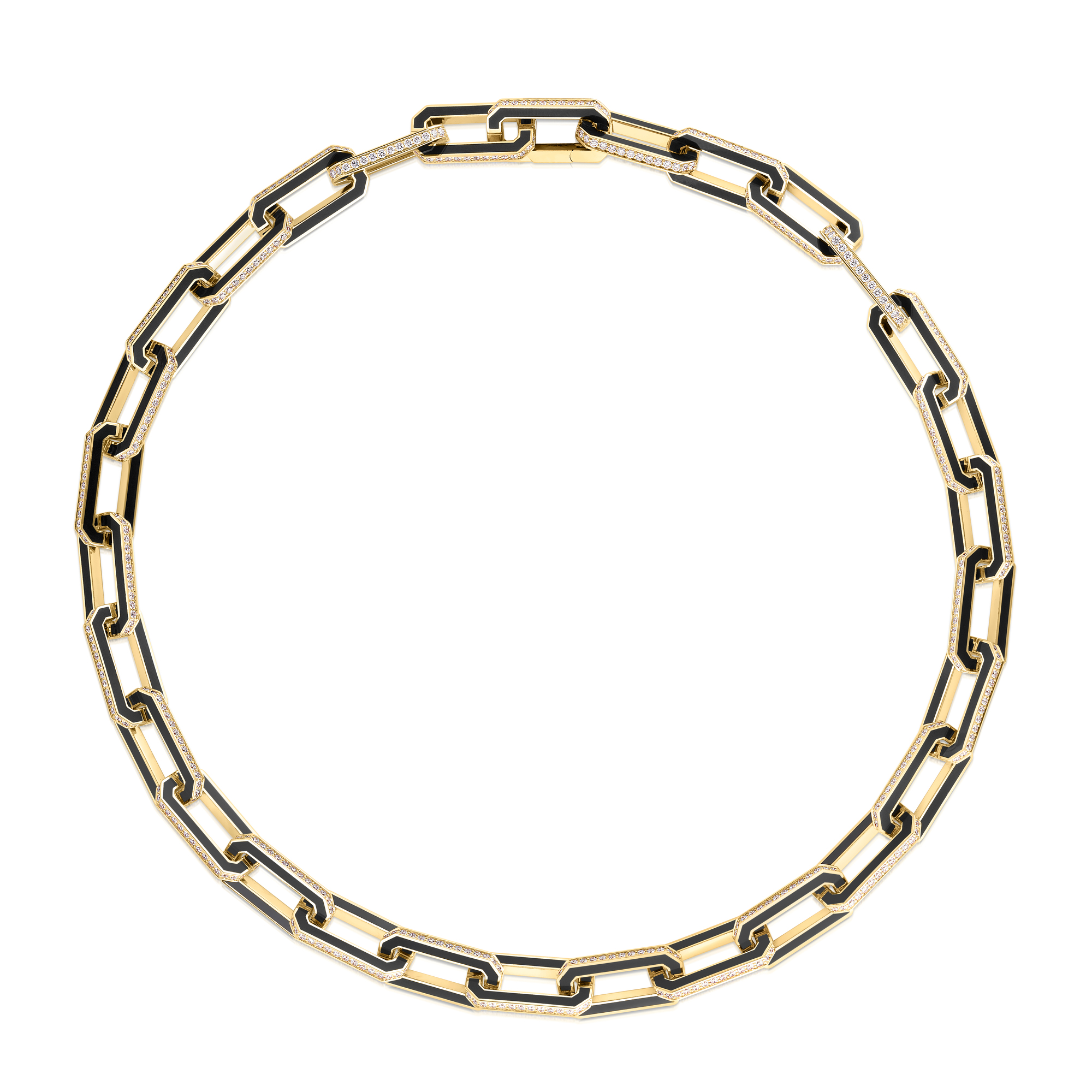 18k Yellow Designer Gold Pave Diamond And Black Ceramic Necklace