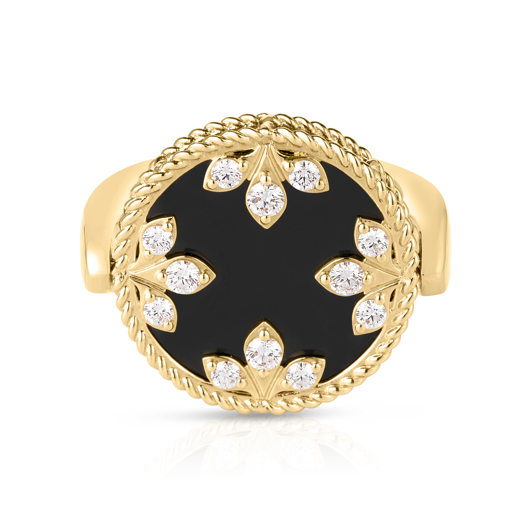 18k Yellow Gold Venetian Medallions Diamond, Black Jade, & Mother Of Pearl Reversible Ring