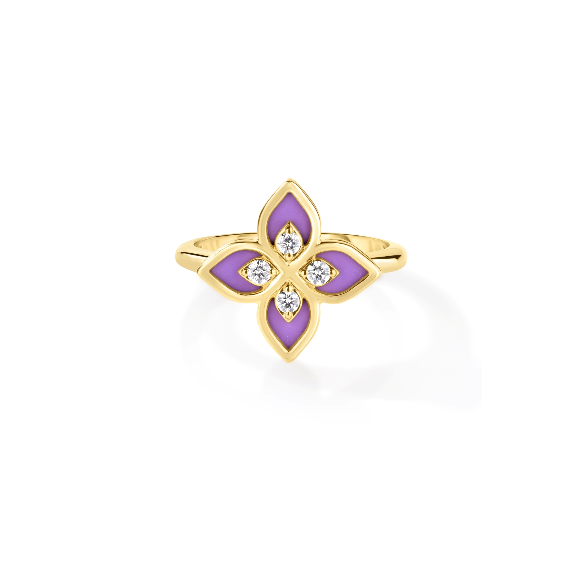 18k Yellow Gold Venetian Princess Diamond & Lavender Enamel Flower Ring
